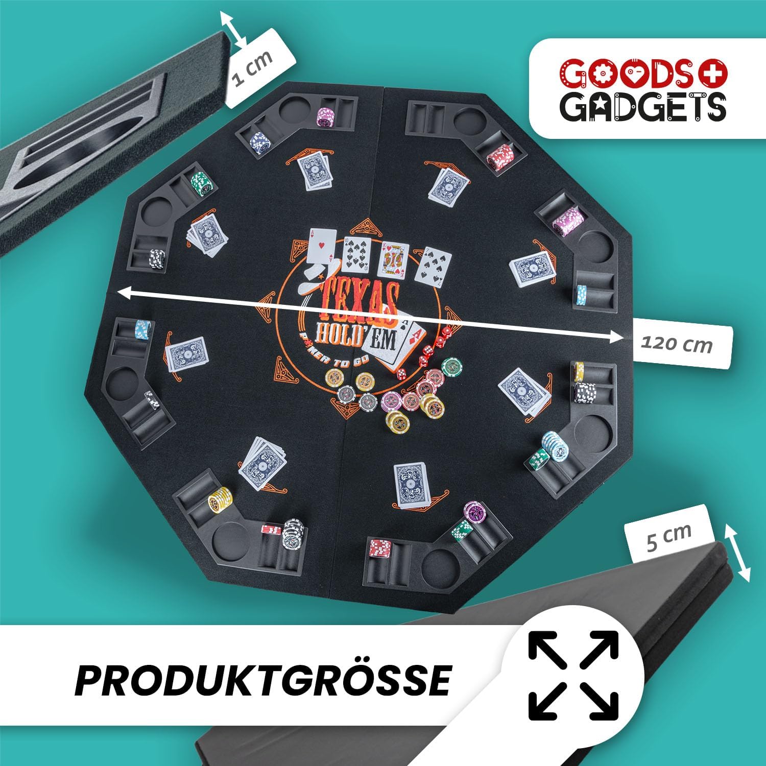 Faltbare Pokertisch-Auflage 120x120 cm - Pokerauflage für 8 Spieler