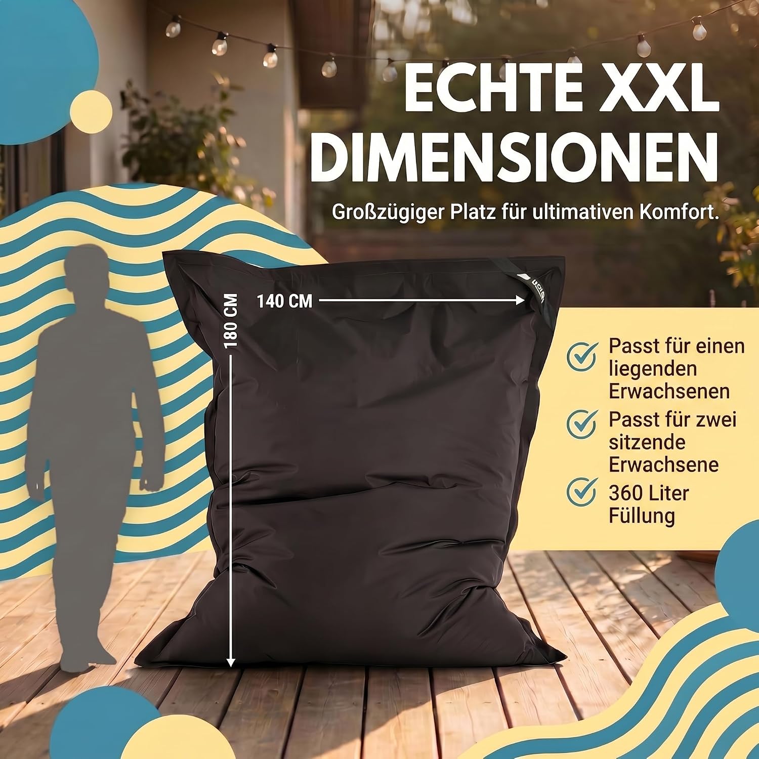 LazyBag XXL Sitzsack - Wasserfestes Outdoor Sitzkissen 180x140 cm