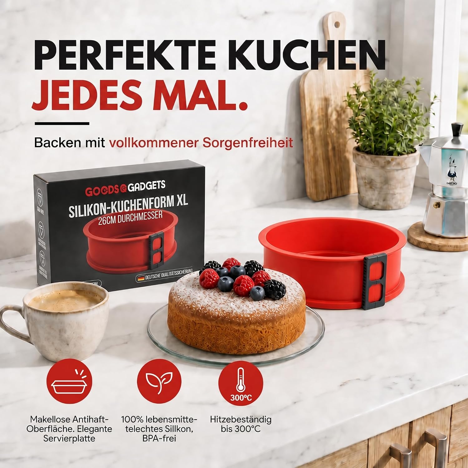 Silikon-Springform 23cm mit Glasboden – Auslaufsicher & Antihaft