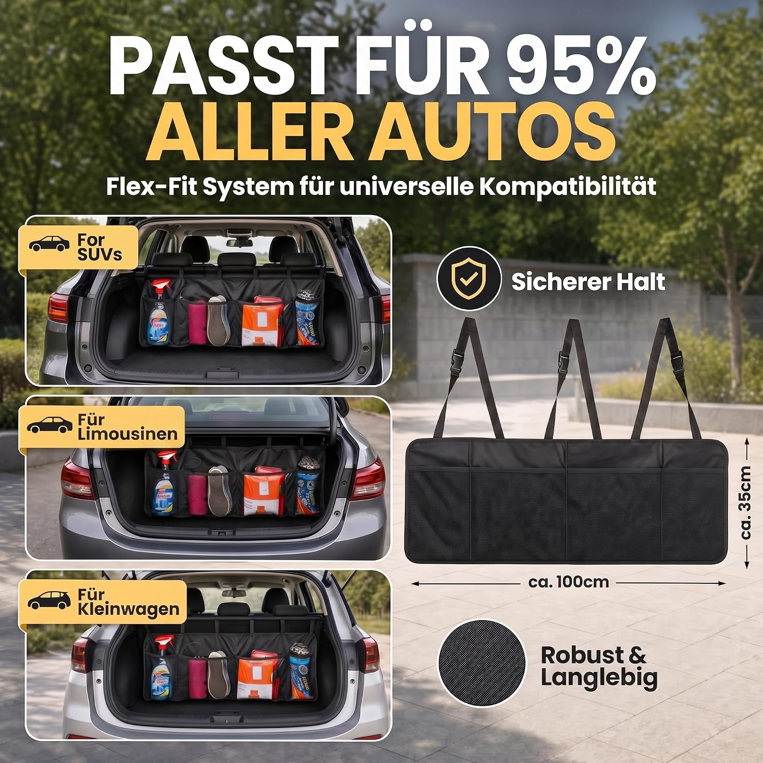 Kofferraum Organizer - Faltbare Autotasche mit 4 Fächern