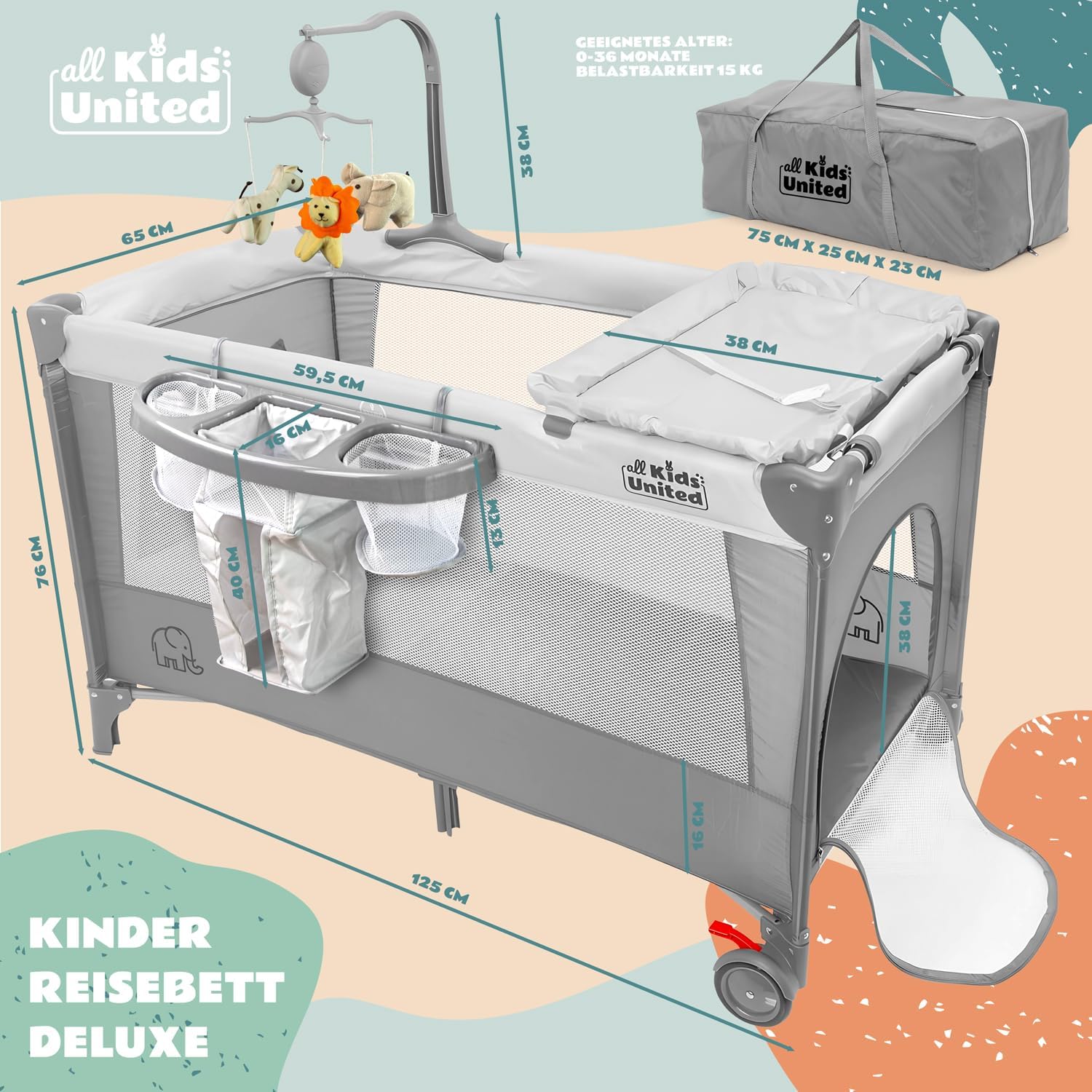 Baby Reisebett mit Wickelauflage & Mobile - Faltbar & Kompakt
