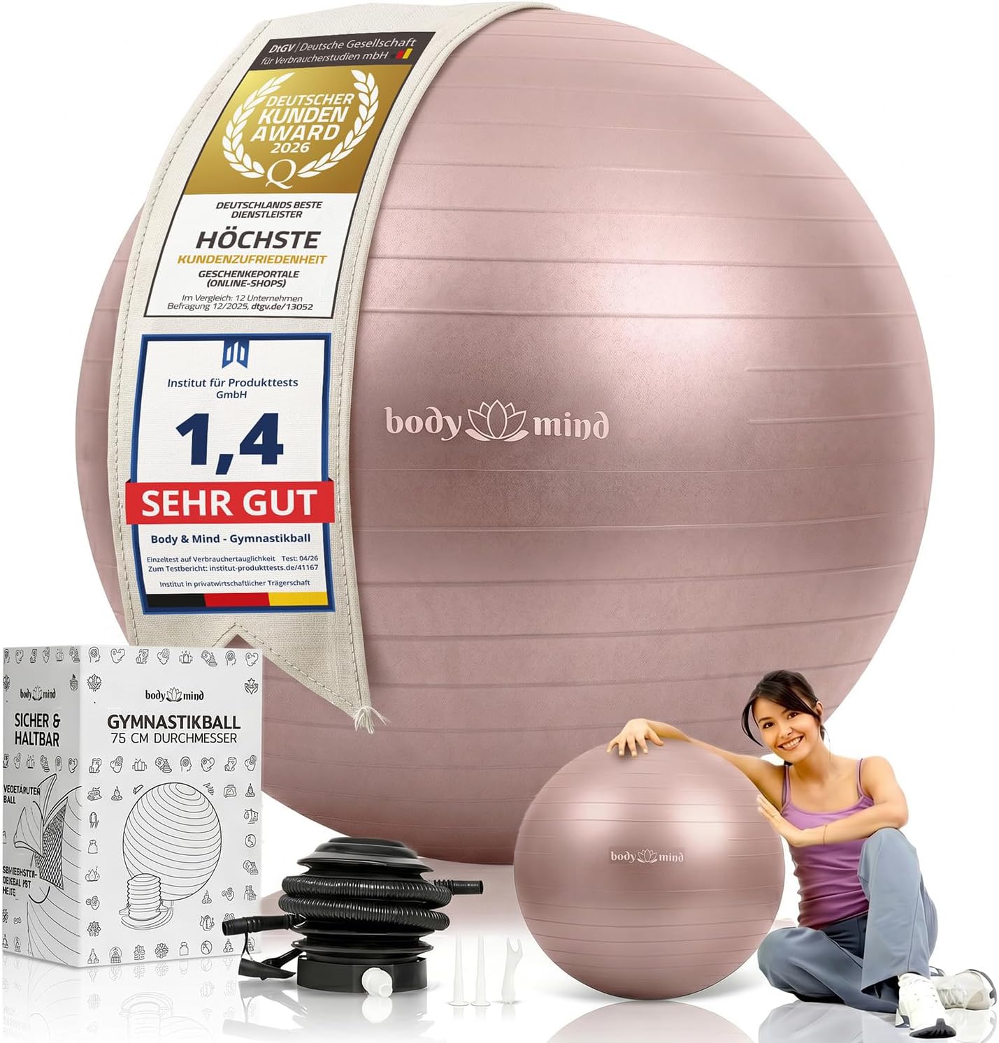 Body & Mind Gymnastikball mit Pumpe - Anti-Burst Pilates & Sitzball
