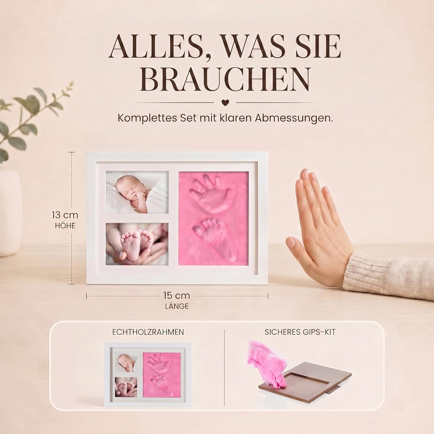 Baby Handabdruck-Set & Bilderrahmen zur Geburt & Taufe