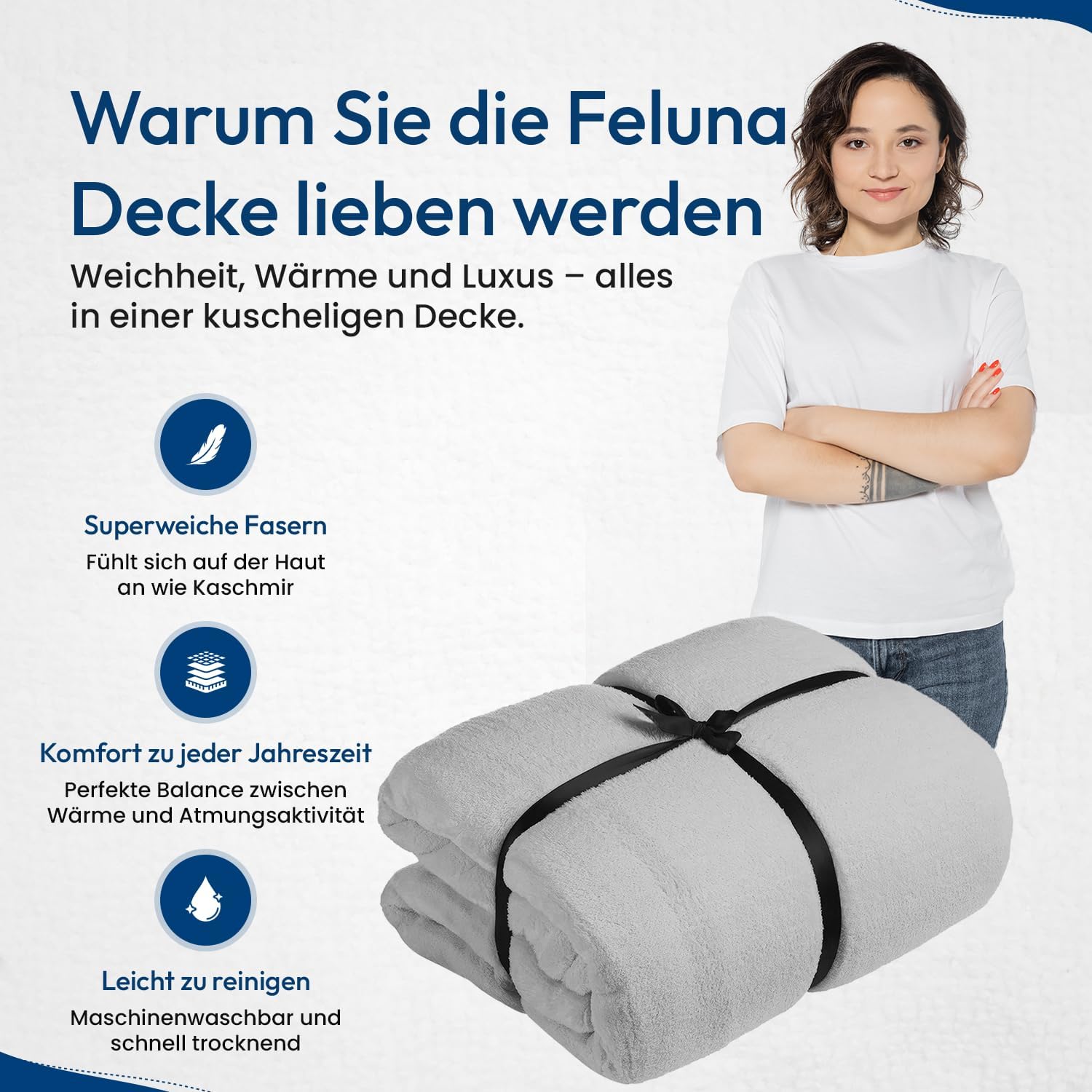 Feluna XXL Kuscheldecke 220x200 cm – Kuschelweiche Wohndecke Grau
