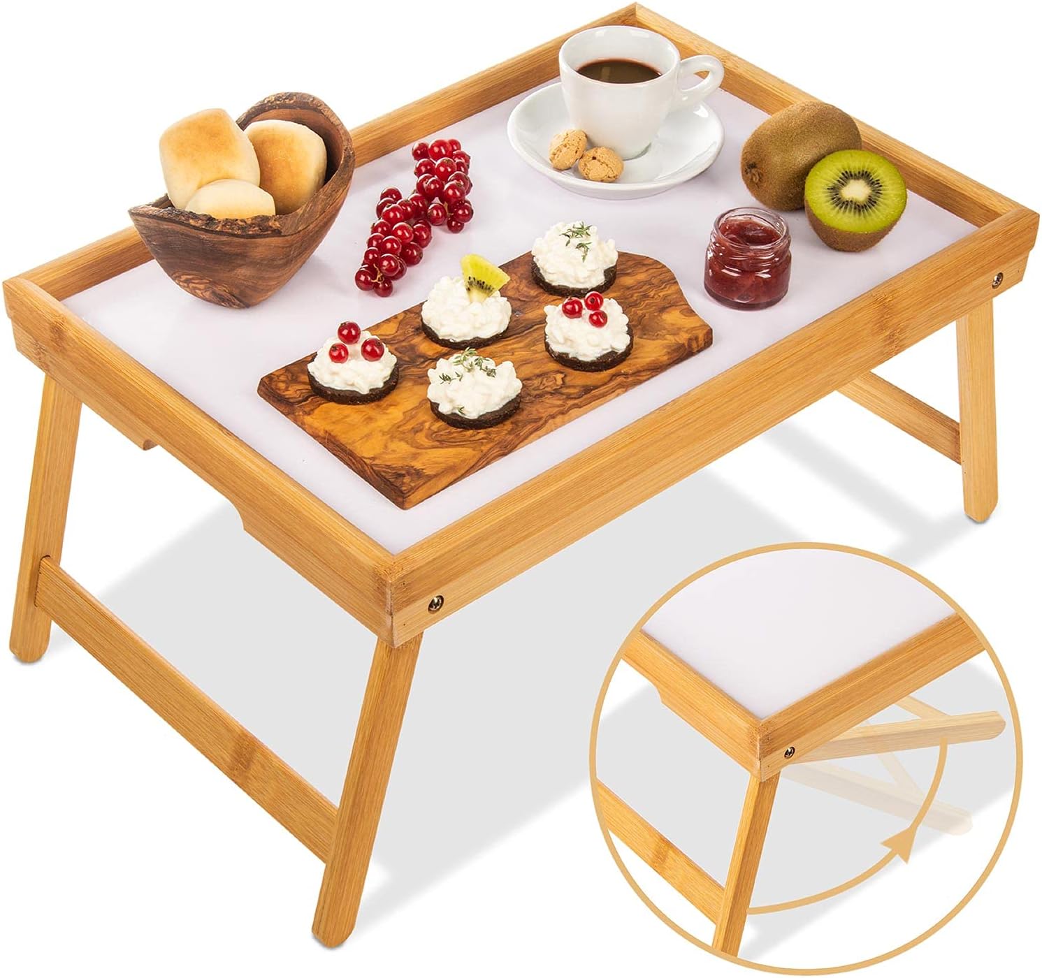 Klappbares Serviertablett aus Bambus für Frühstück im Bett