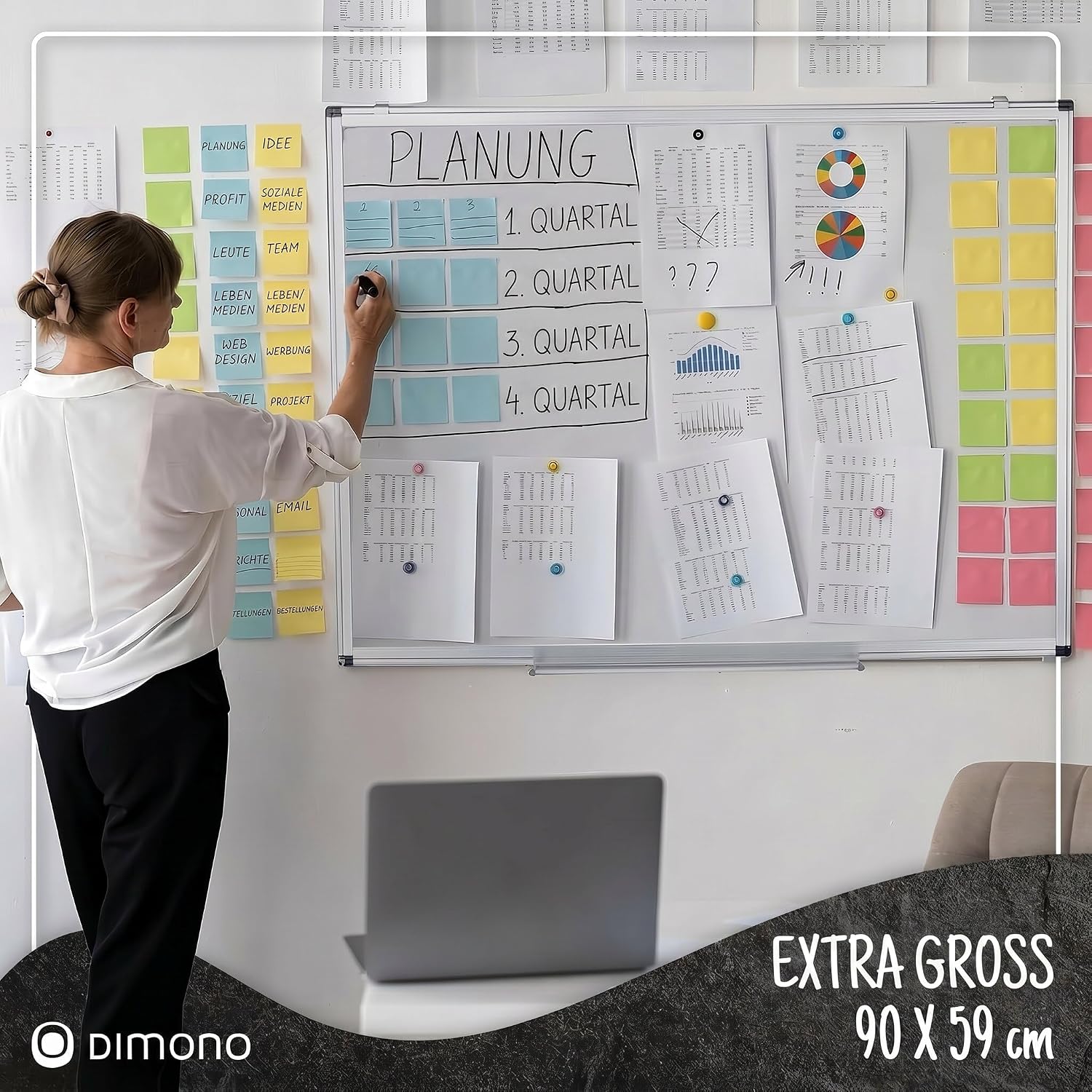 Magnetisches Whiteboard 90x60 cm mit Alurahmen & Ablage