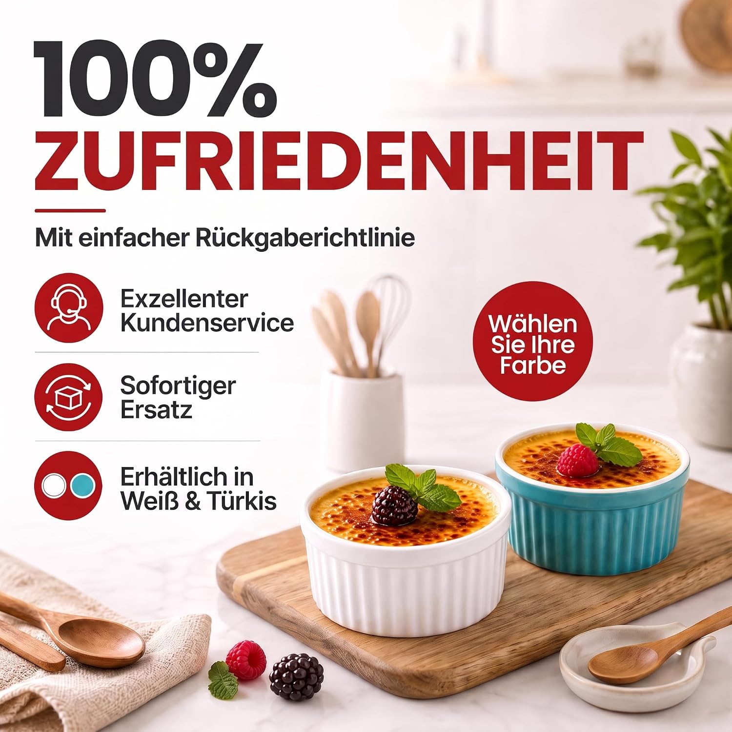 8er Set Dessertschalen & Creme-Brulée-Förmchen aus Keramik Weiß