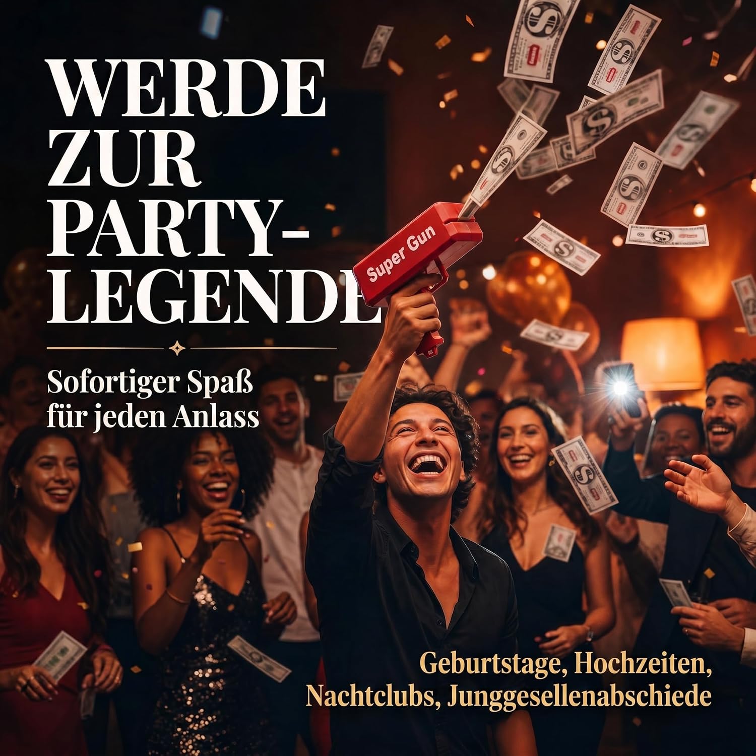 Super Money Gun Geldpistole – Party Cash-Cannon für JGA & Events