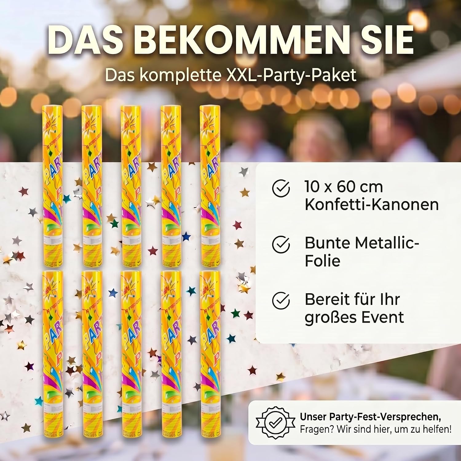 Konfettikanone XXL 60cm Gold Metallic - Party-Shooter für Events
