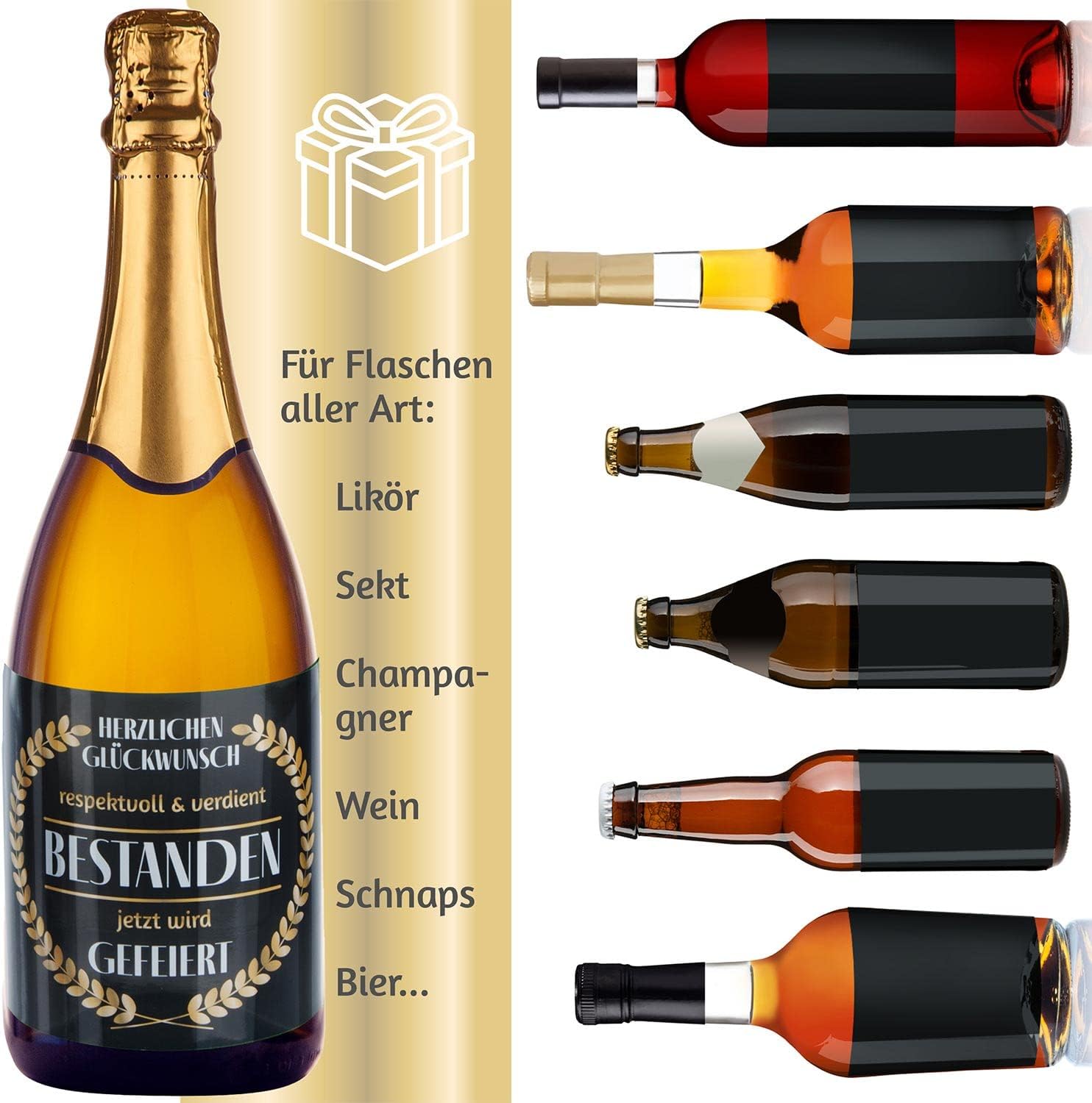 3x Flaschenetikett Verdient Bestanden – Geschenk für Prüfungen