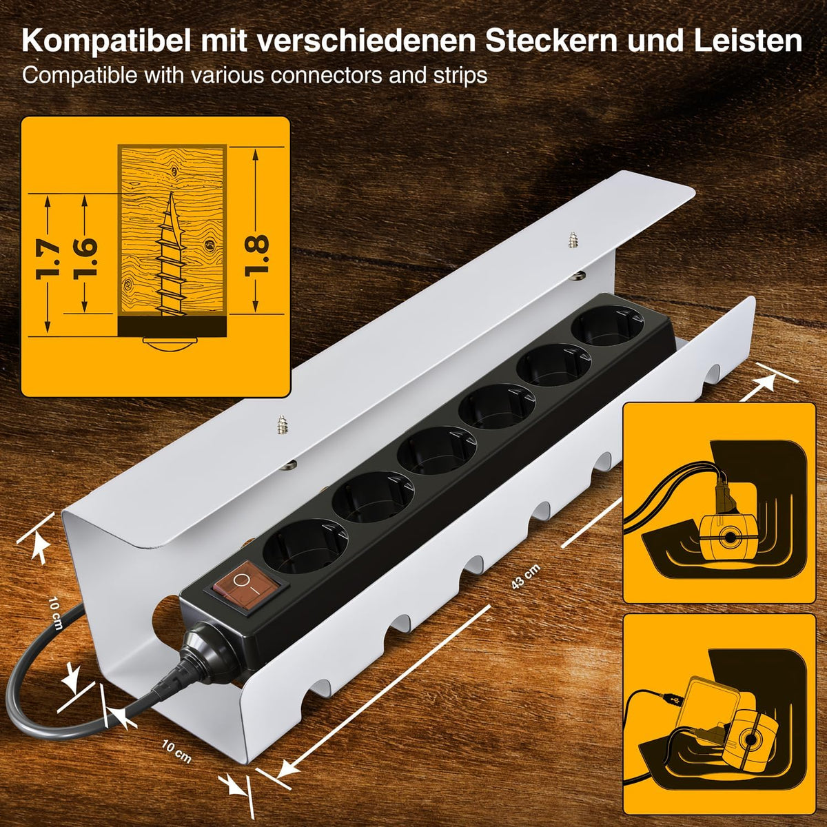 Kabelkanal Schreibtisch 2er Set - Kabelmanagement Ordnungssystem