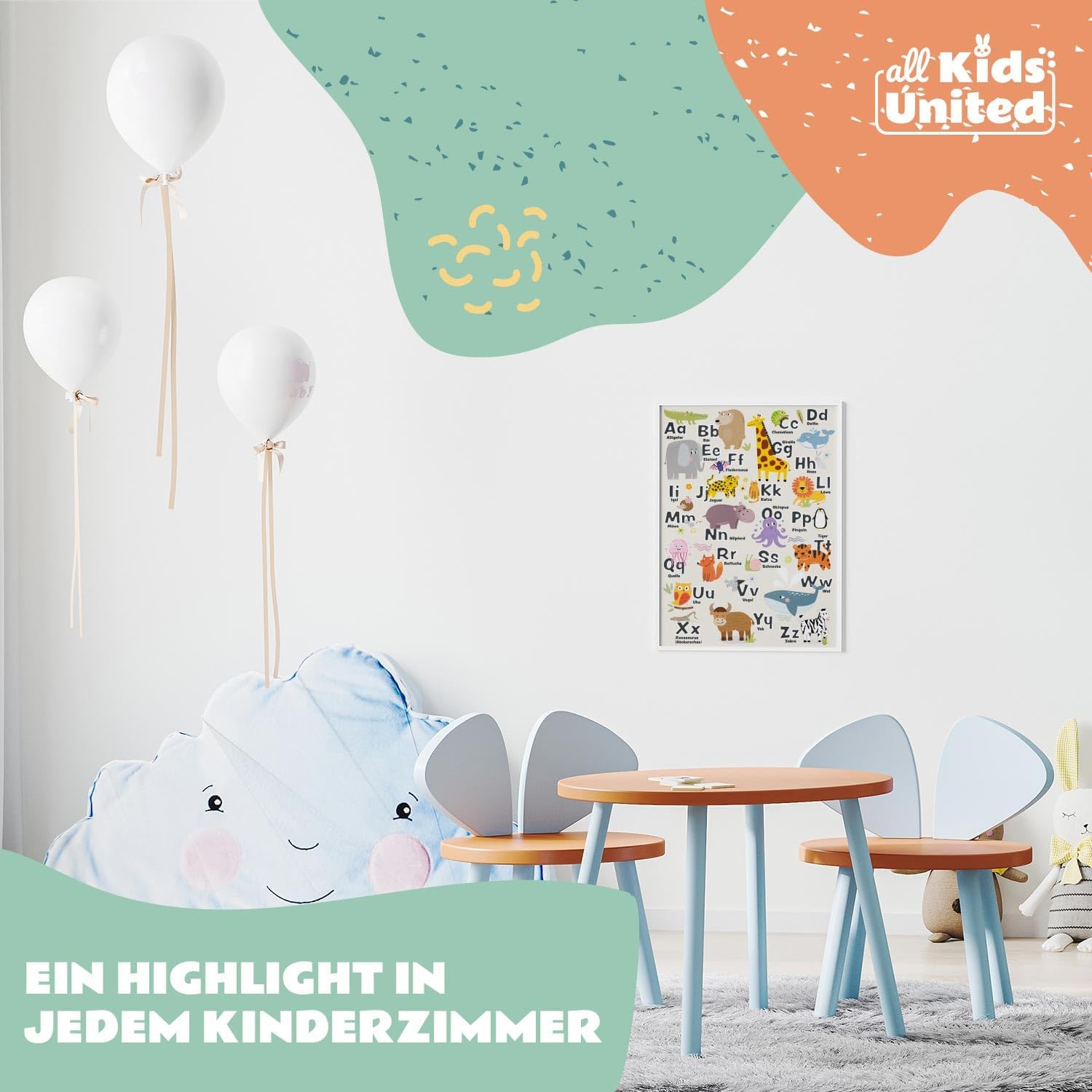 ABC-Kinderposter - Liebevolles Lernposter mit Tieren - 42x60 cm
