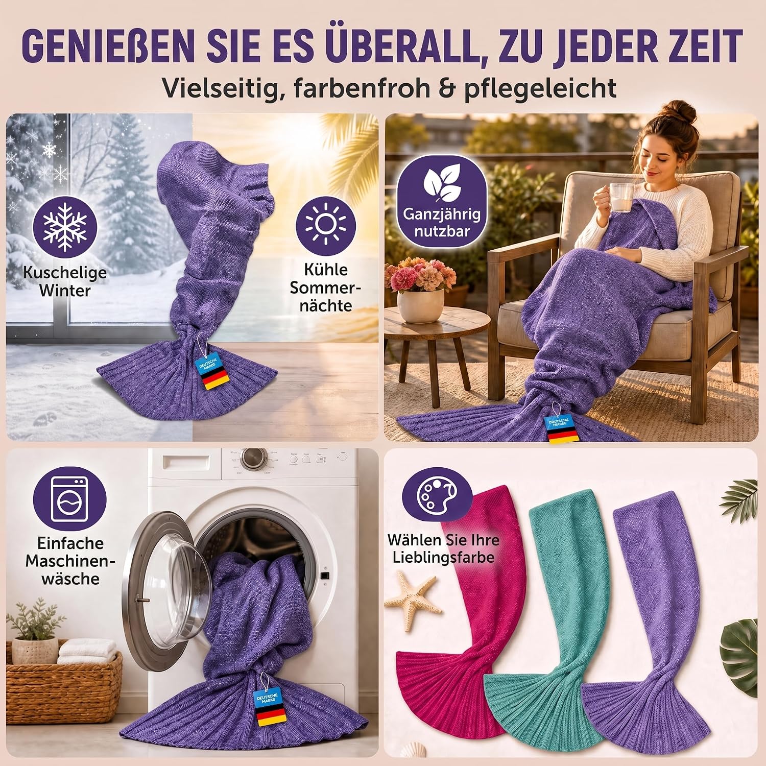 Feluna Meerjungfrau Kuscheldecke – 180x85 cm – Weiche Strickdecke