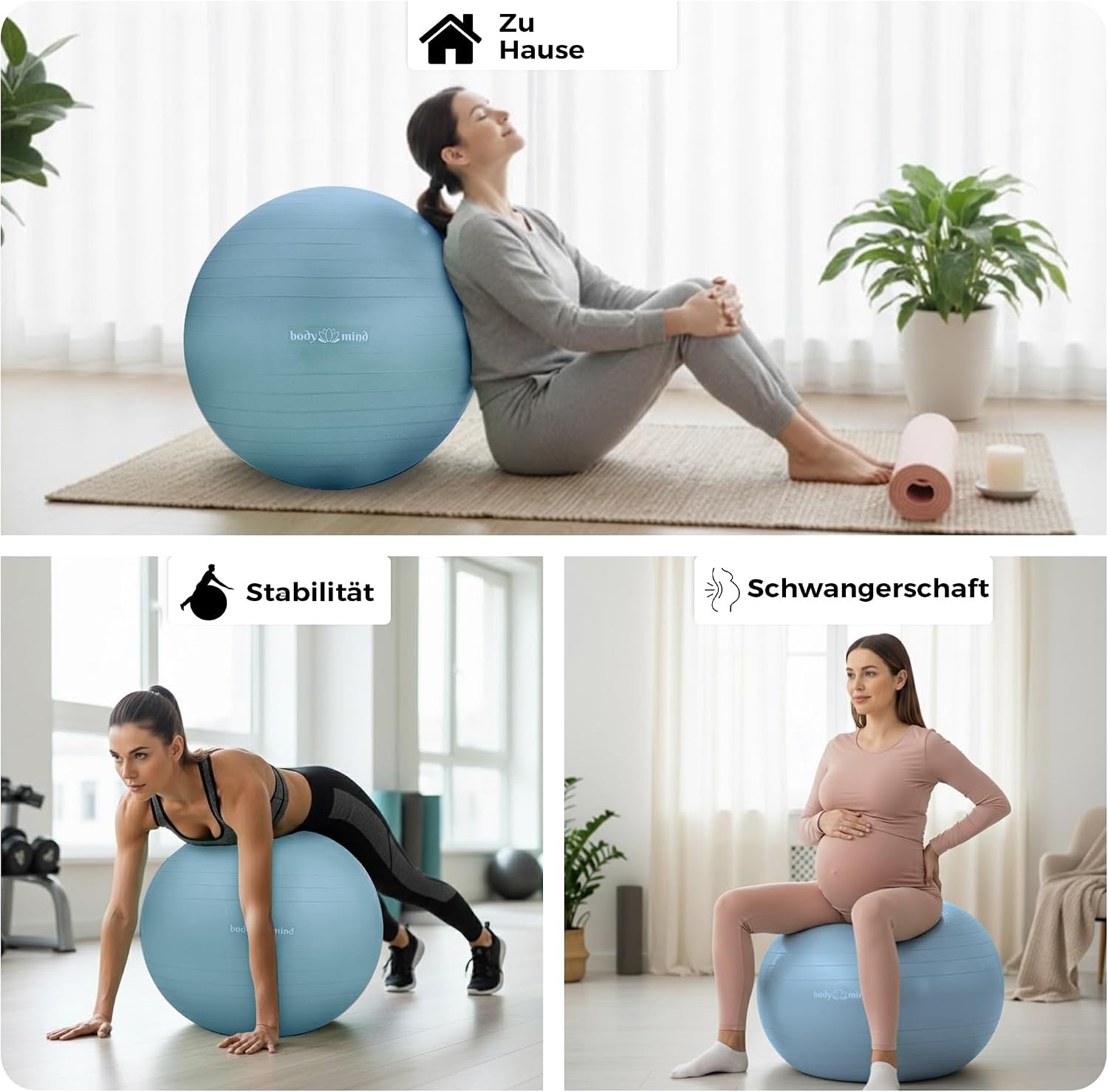 Body & Mind Gymnastikball mit Pumpe - Anti-Burst Pilates & Sitzball