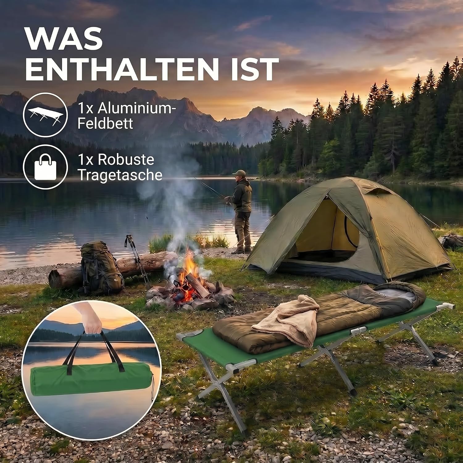 Faltbares Army Feldbett aus Aluminium - Stabiles Campingbett