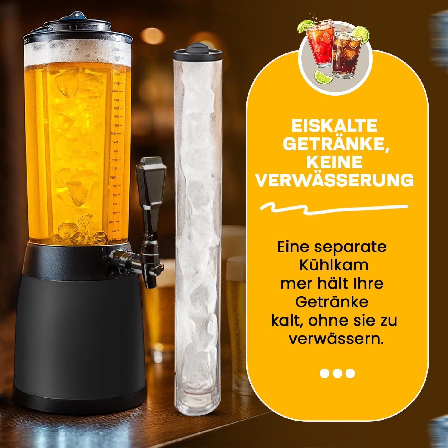 Biertower 4 Liter Biersäule – Zapf-Spender mit LED & Kühlung