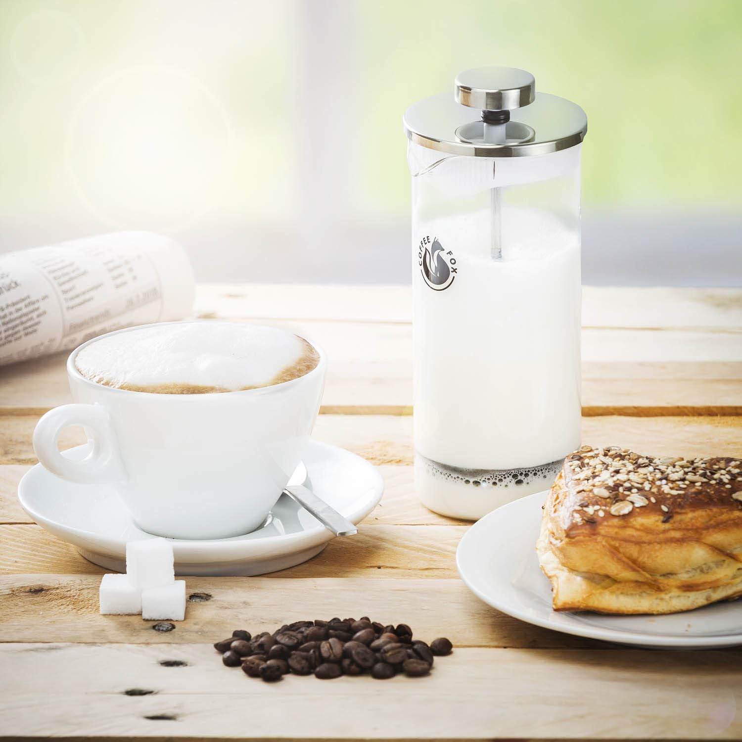 Manueller Milchaufschäumer aus Glas & French Press 450ml