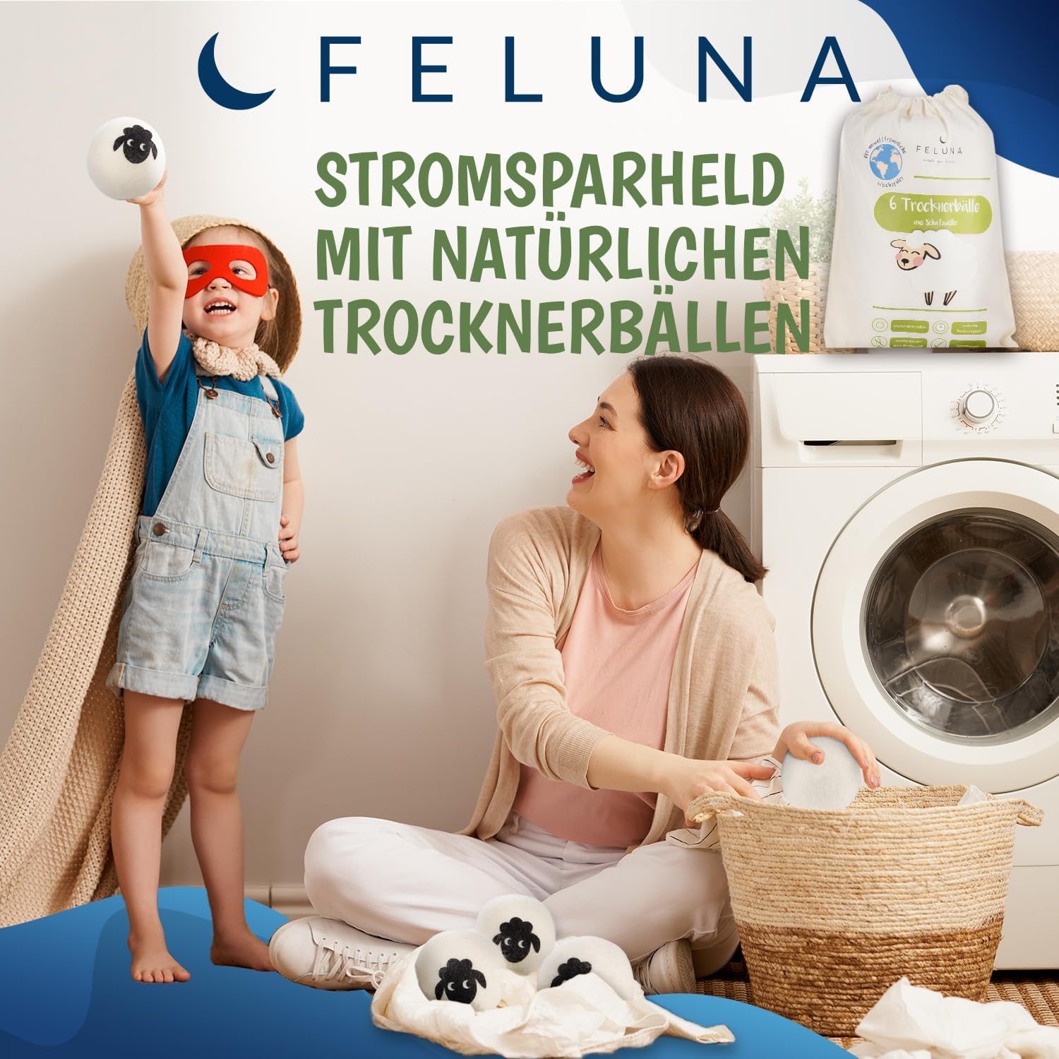 Trocknerbälle 6er Set - 100% Schafwolle für weiche Wäsche