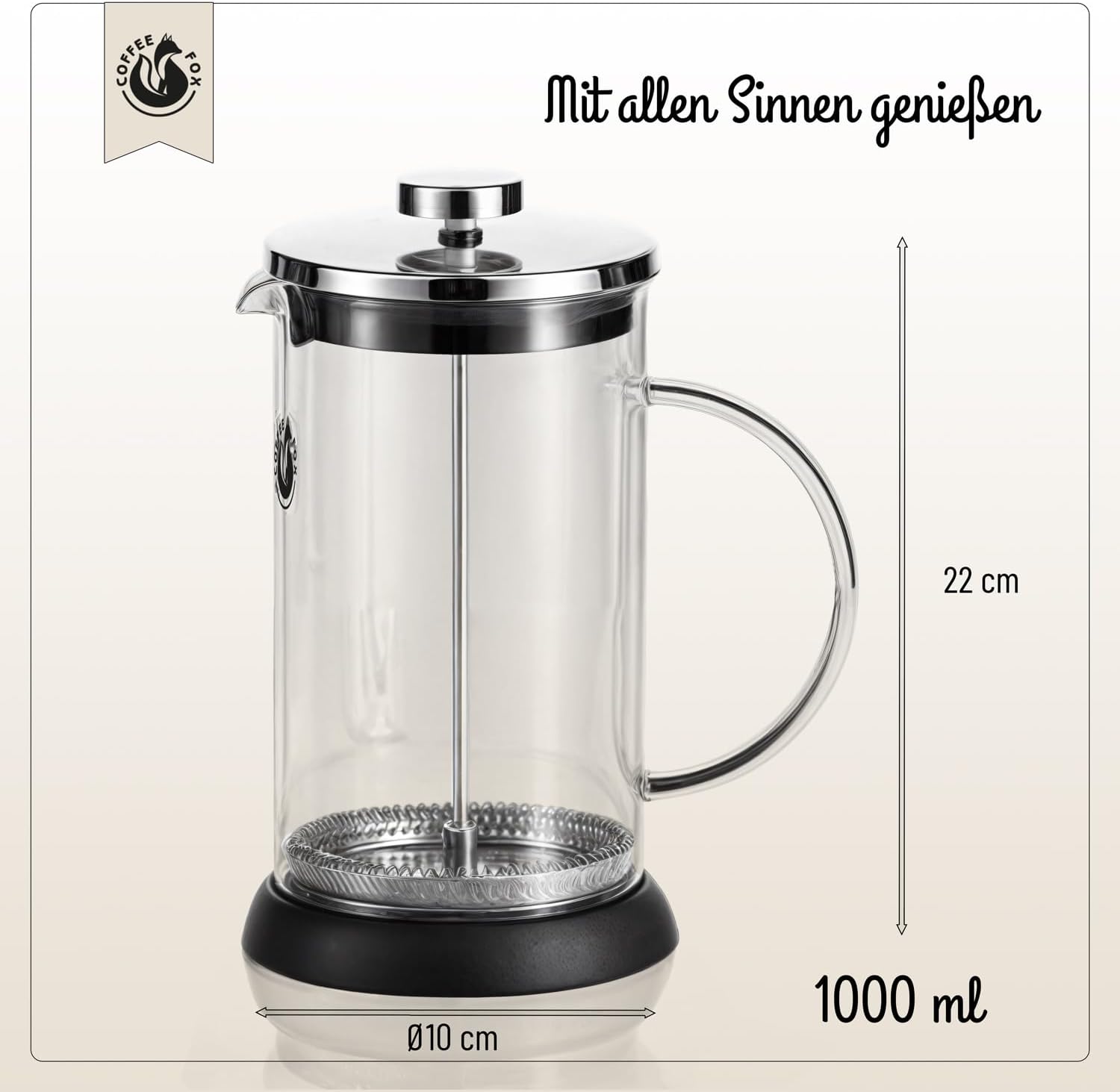 French Press Glas 1L - Kaffeebereiter für intensives Aroma