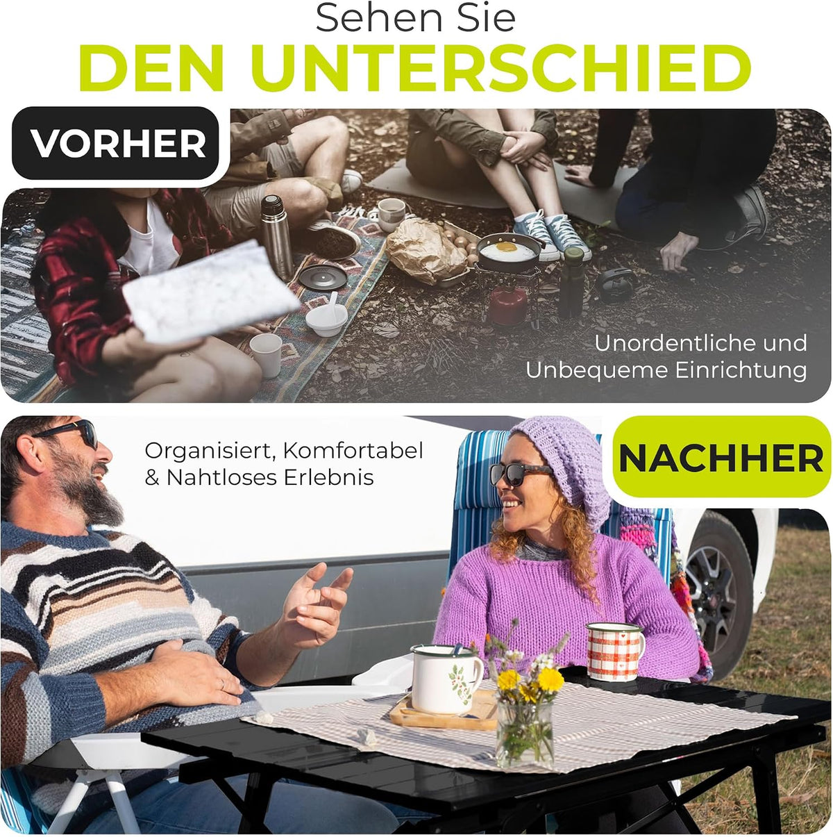 Faltbarer Campingtisch aus Aluminium mit Rollplatte & Tasche