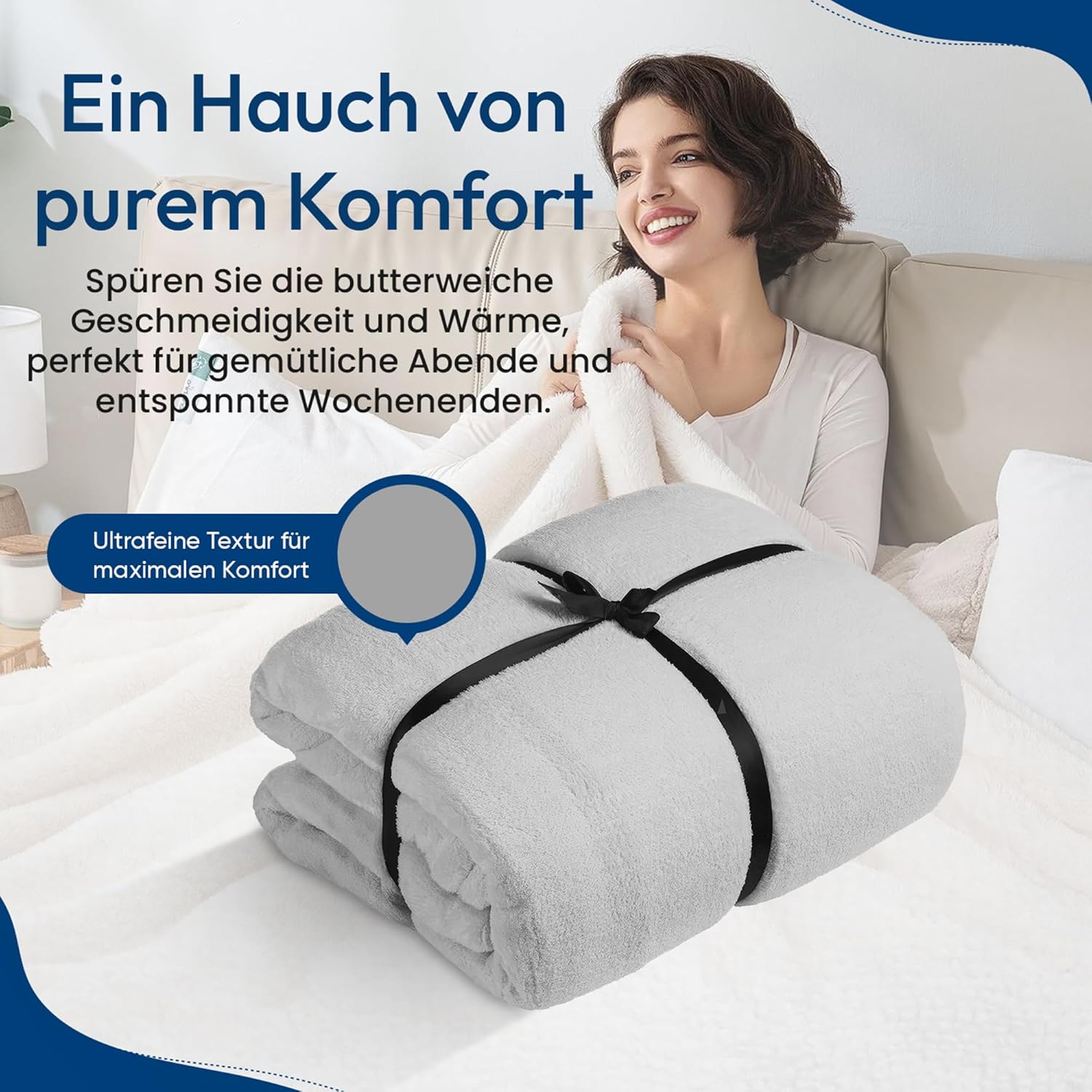 Feluna XXL Kuscheldecke 220x200 cm – Kuschelweiche Wohndecke Grau