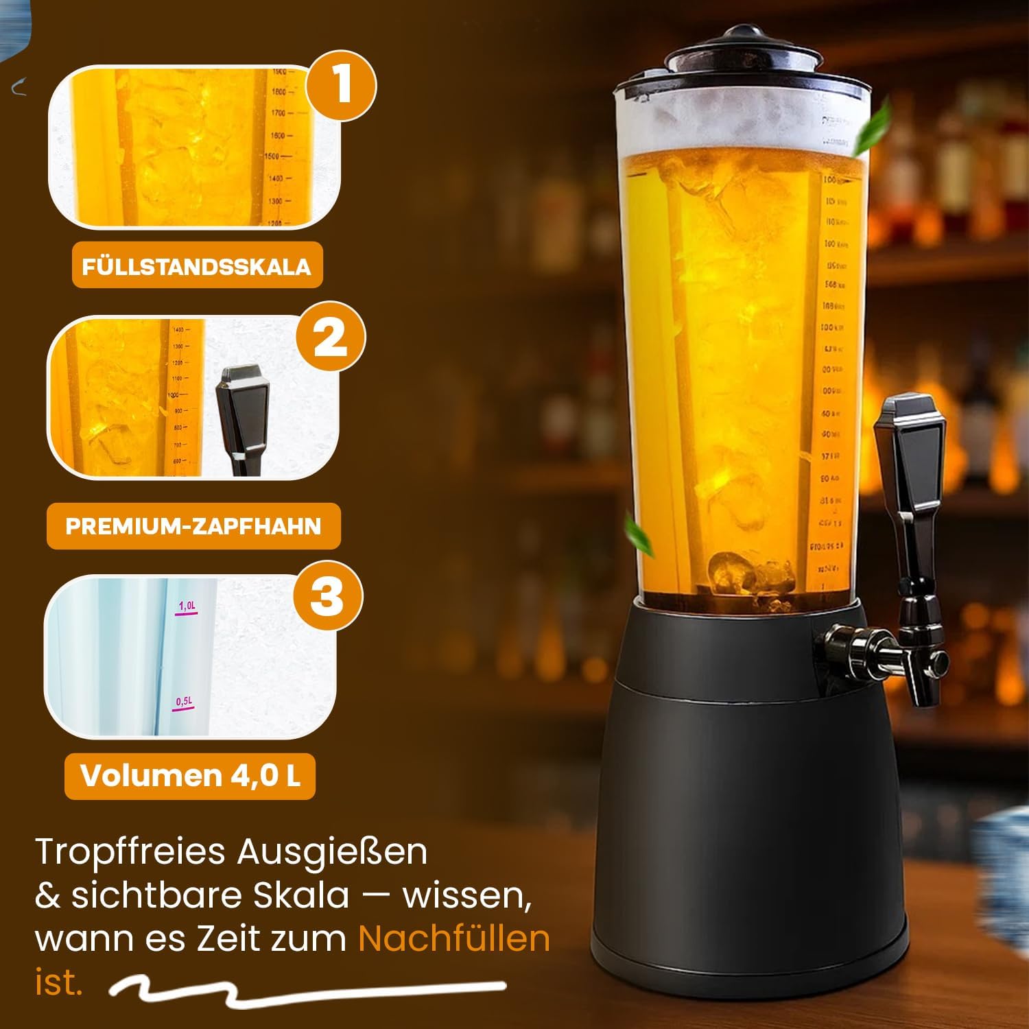 Biertower 4 Liter Biersäule – Zapf-Spender mit LED & Kühlung