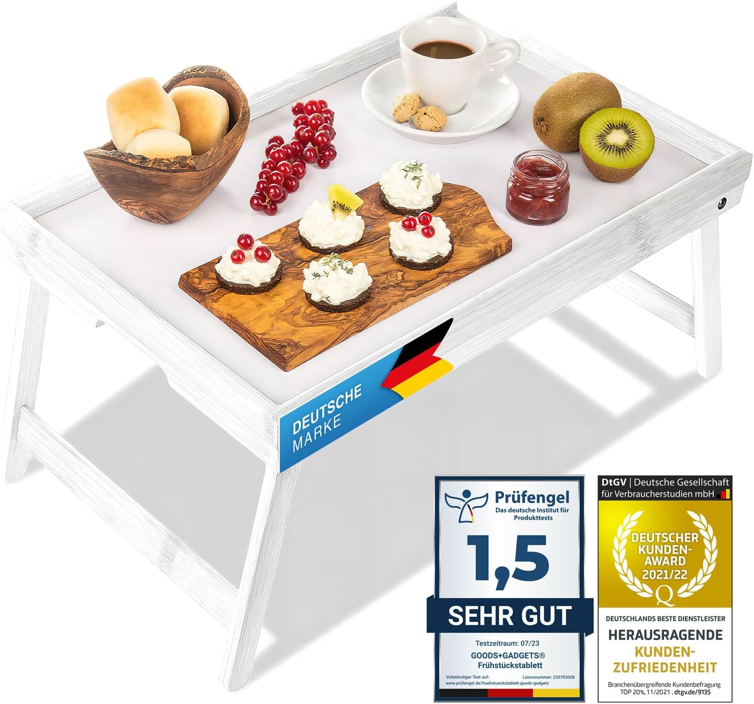 Klappbares Serviertablett aus Bambus für Frühstück im Bett