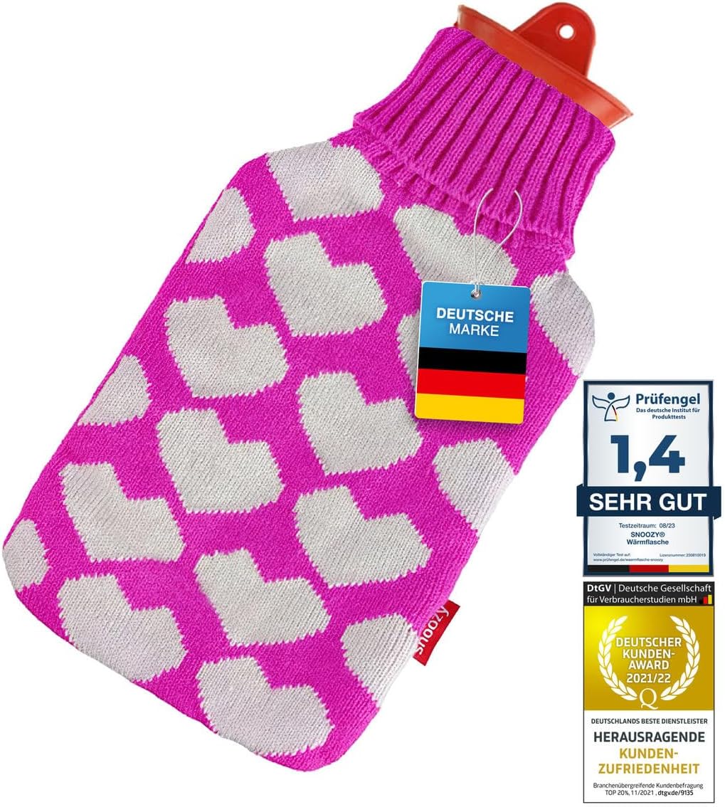 Snoozy 2L Wärmflasche mit Herz-Bezug - Kuschelige Wärme