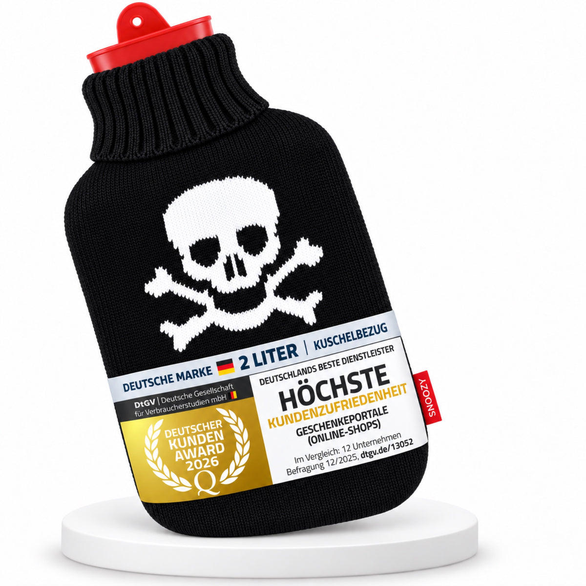 SNOOZY Wärmflasche Pirat mit schwarzem Kuschelbezug, 2 Liter
