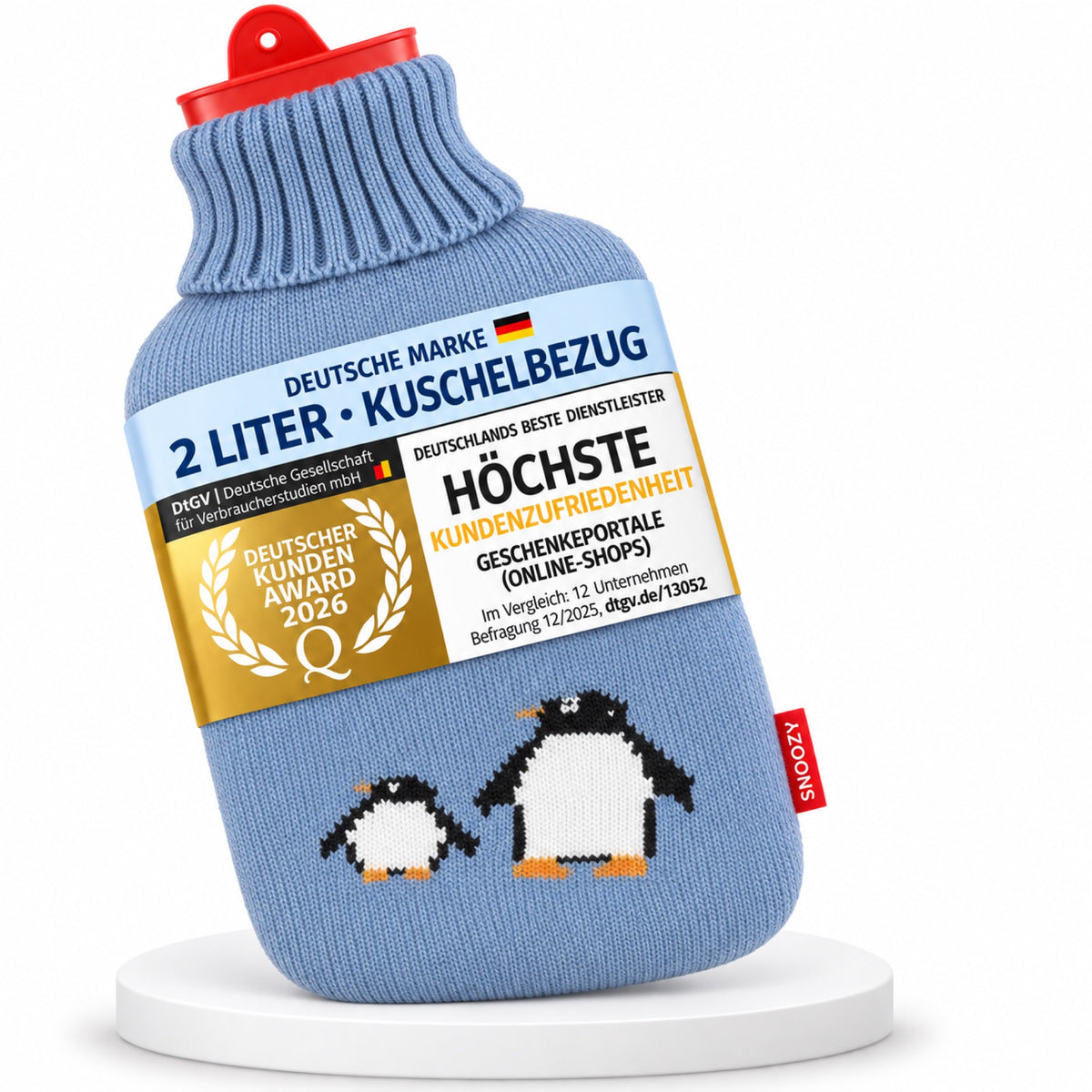 SNOOZY Wärmflasche Pinguine mit Strickbezug, 2 Liter