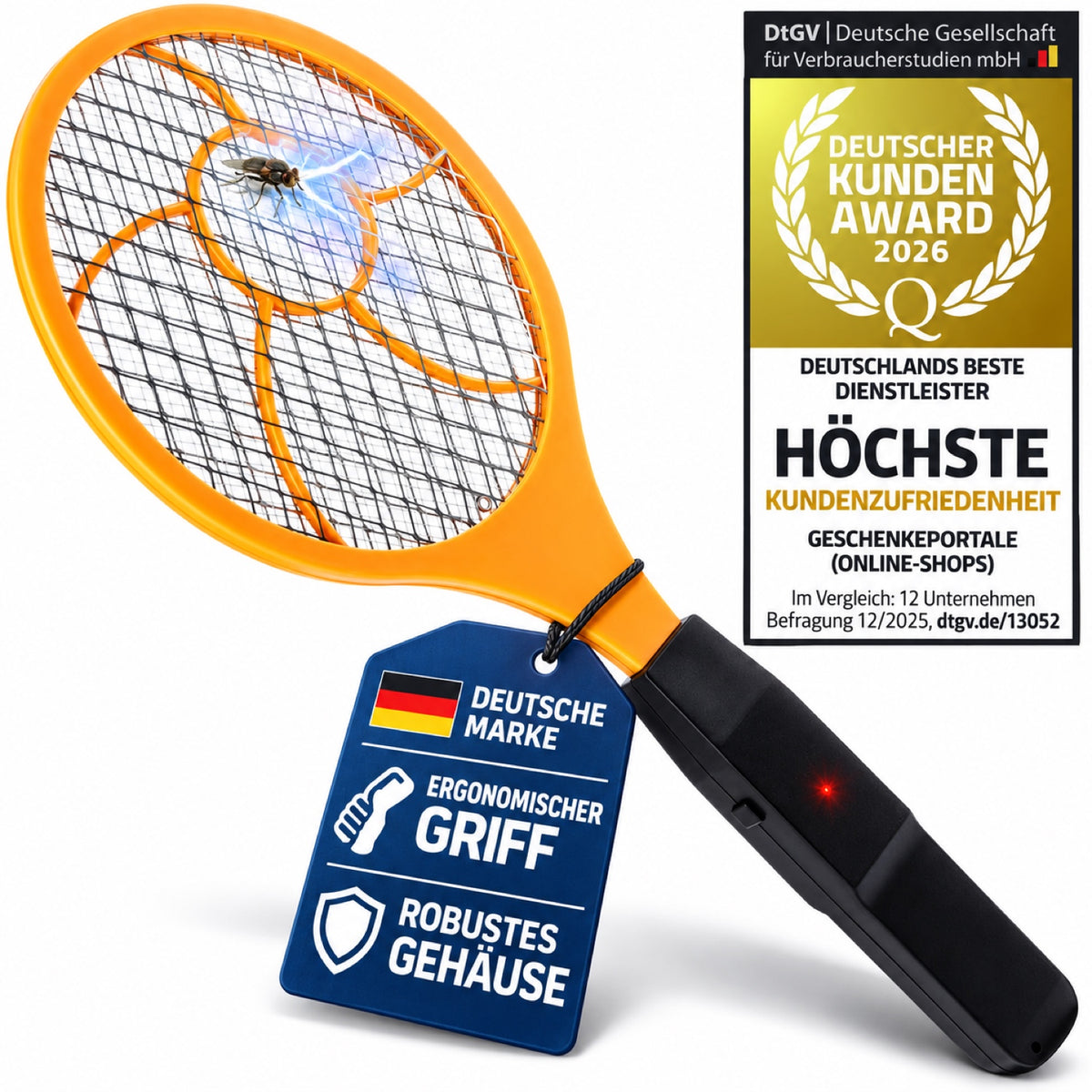 Elektrische Fliegenklatsche Standard – Hero Shot ohne Prüfengel