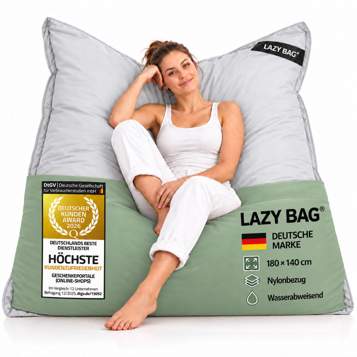 LazyBag XXL Outdoor-Nylon-Sitzsack Hellgrau – 180 × 140 cm
