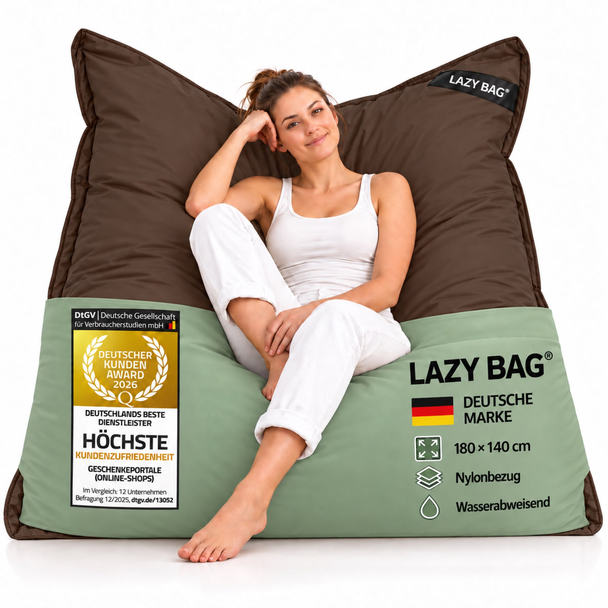 LazyBag XXL Outdoor-Nylon-Sitzsack Braun – 180 × 140 cm