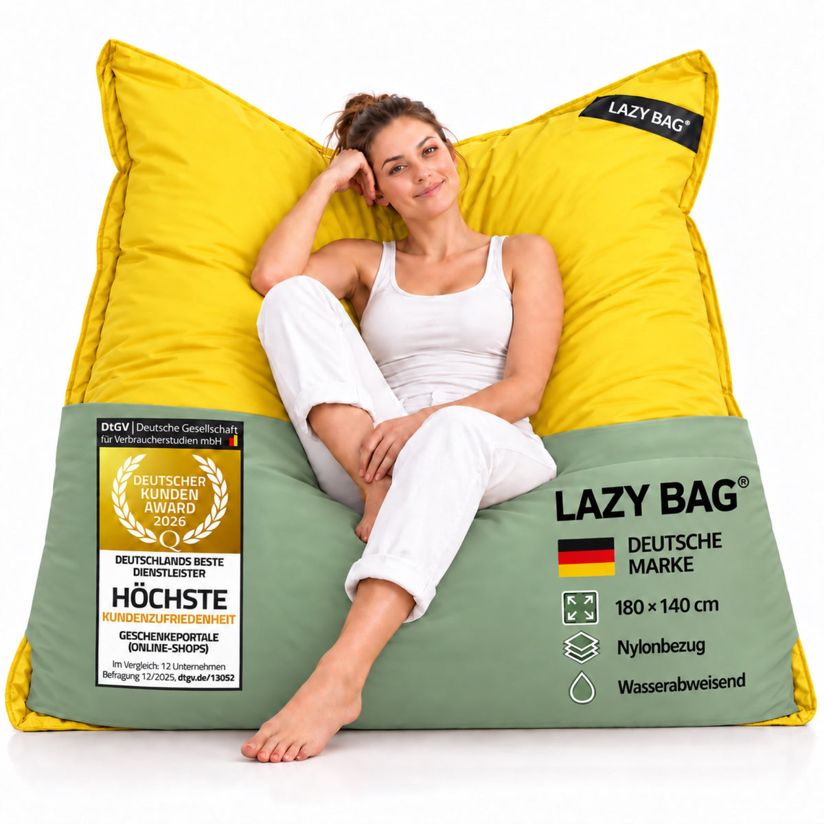 LazyBag XXL Outdoor-Nylon-Sitzsack Gelb – 180 × 140 cm