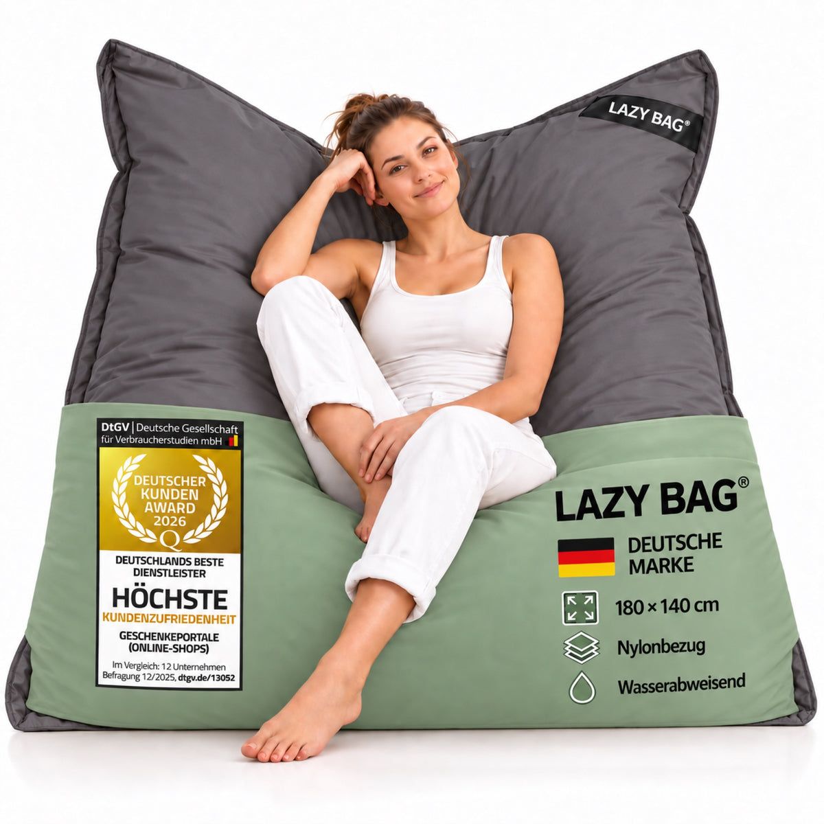 LazyBag XXL Outdoor-Nylon-Sitzsack Dunkelgrau – 180 × 140 cm