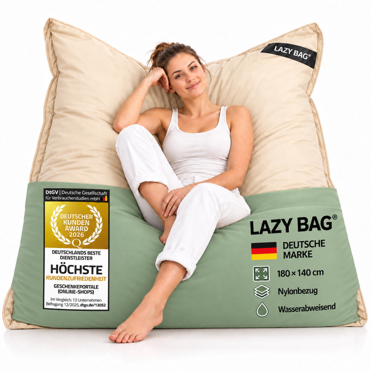 LazyBag XXL Outdoor-Nylon-Sitzsack Beige – 180 × 140 cm