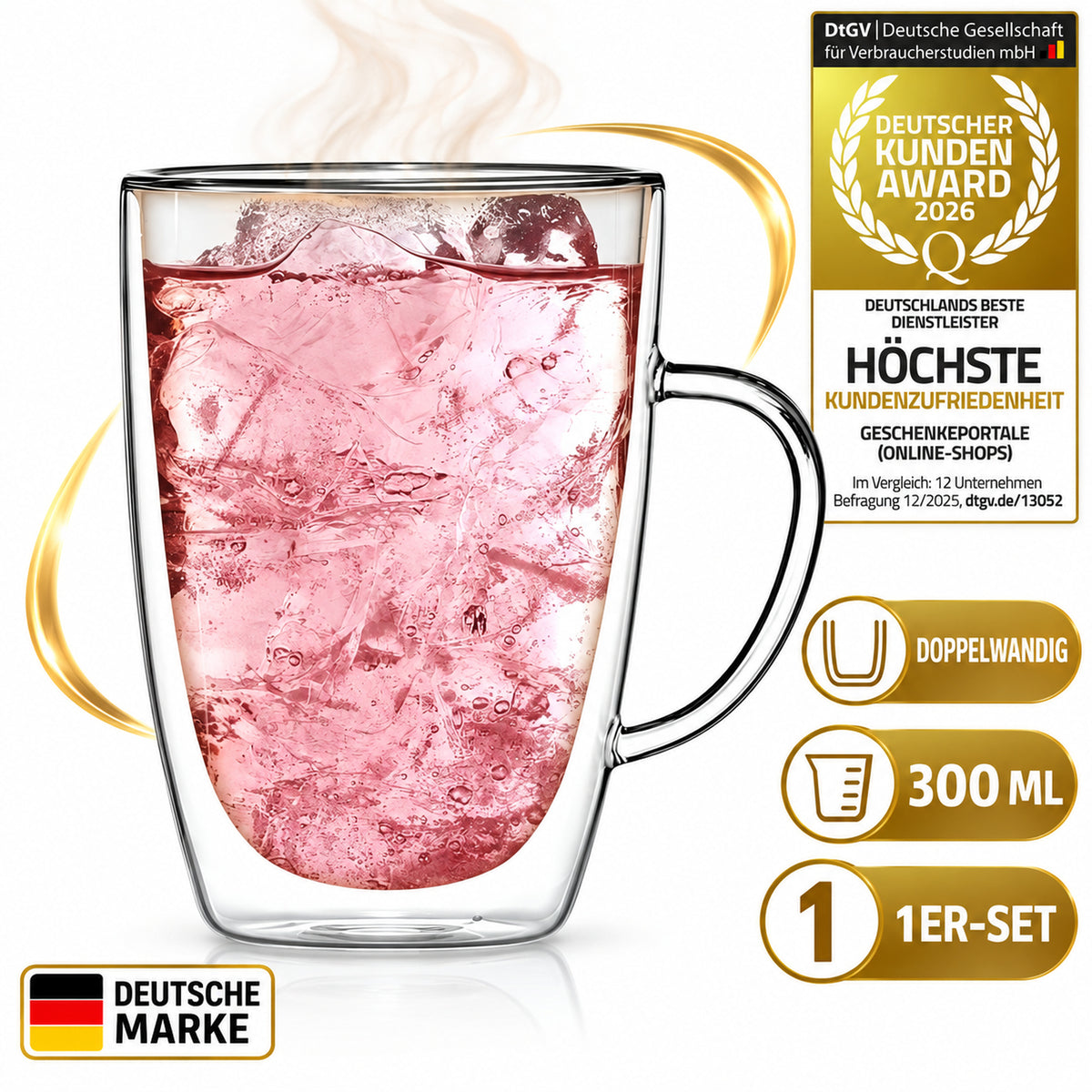 Doppelwandige Thermo-Tasse aus Glas 300ml - Hitzebeständig