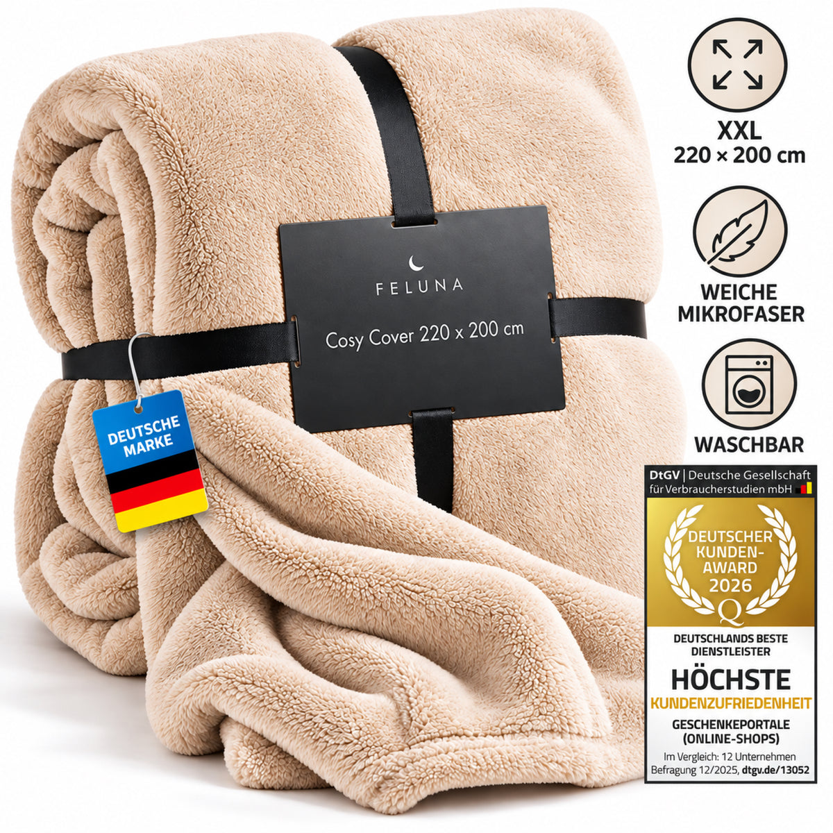 Feluna XXL Kuscheldecke 220x200 cm – Kuschelweiche Wohndecke Grau