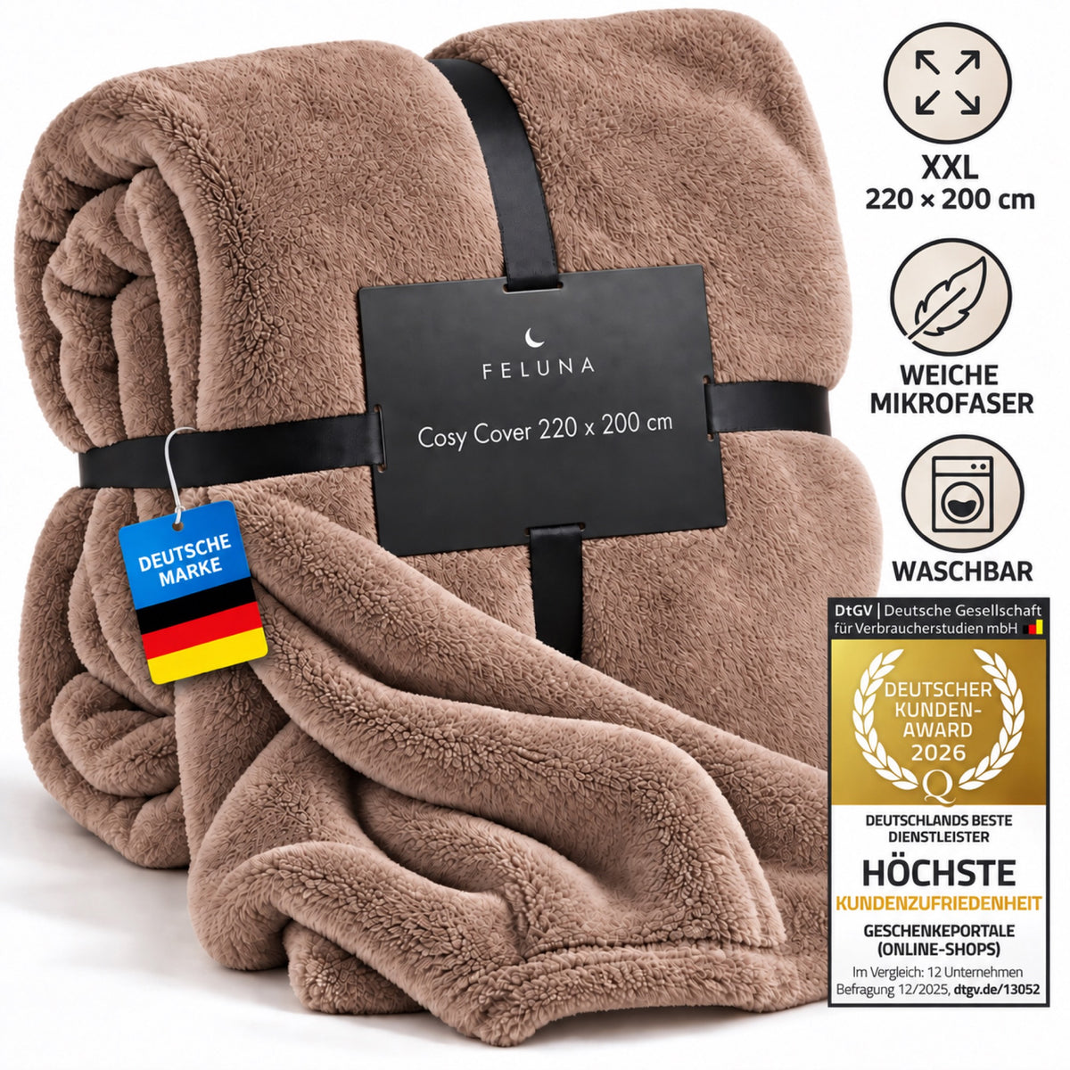 Feluna XXL Kuscheldecke 220x200 cm – Kuschelweiche Wohndecke Grau