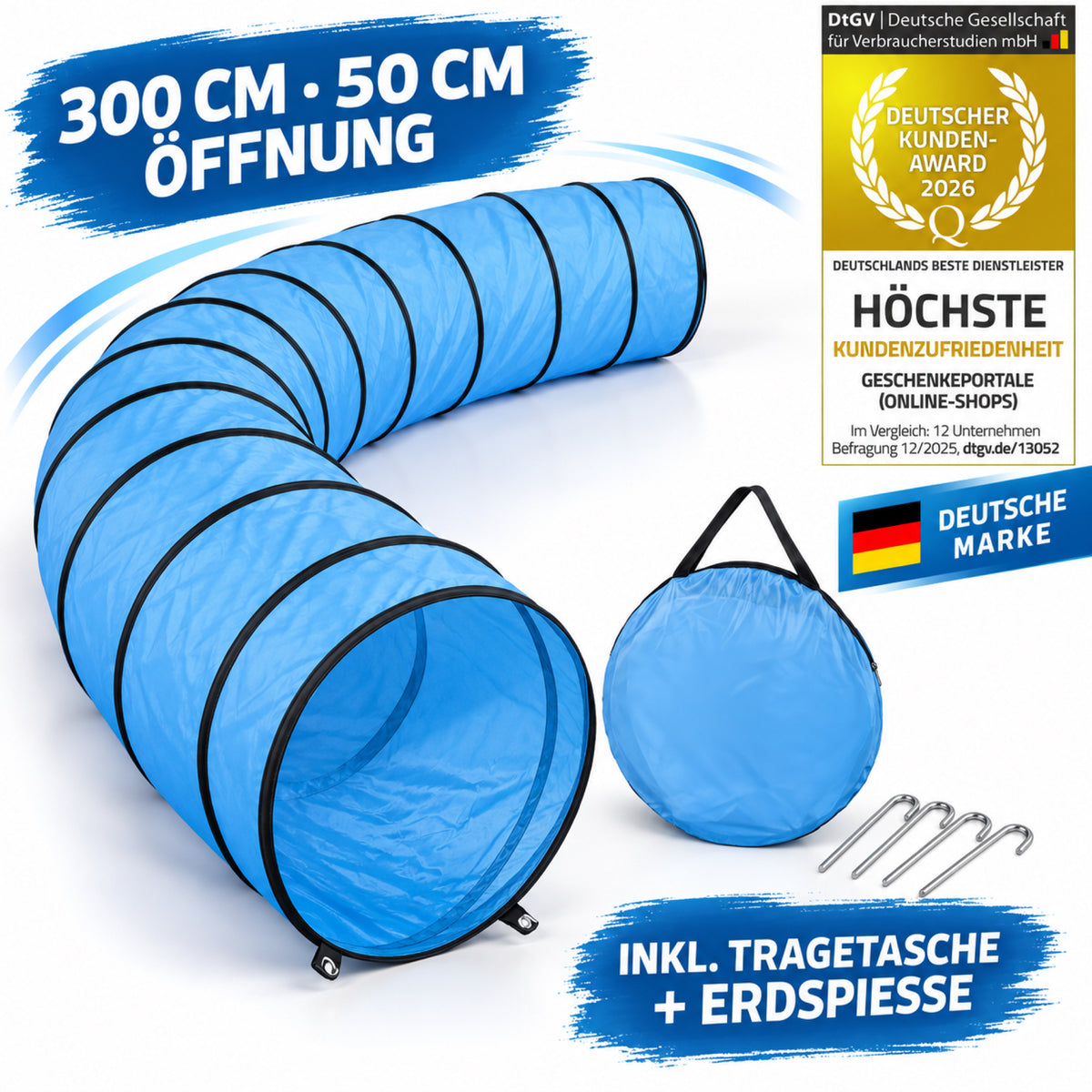Hundetunnel Agility 300 cm - Faltbar & Robust - Inkl. Zubehör