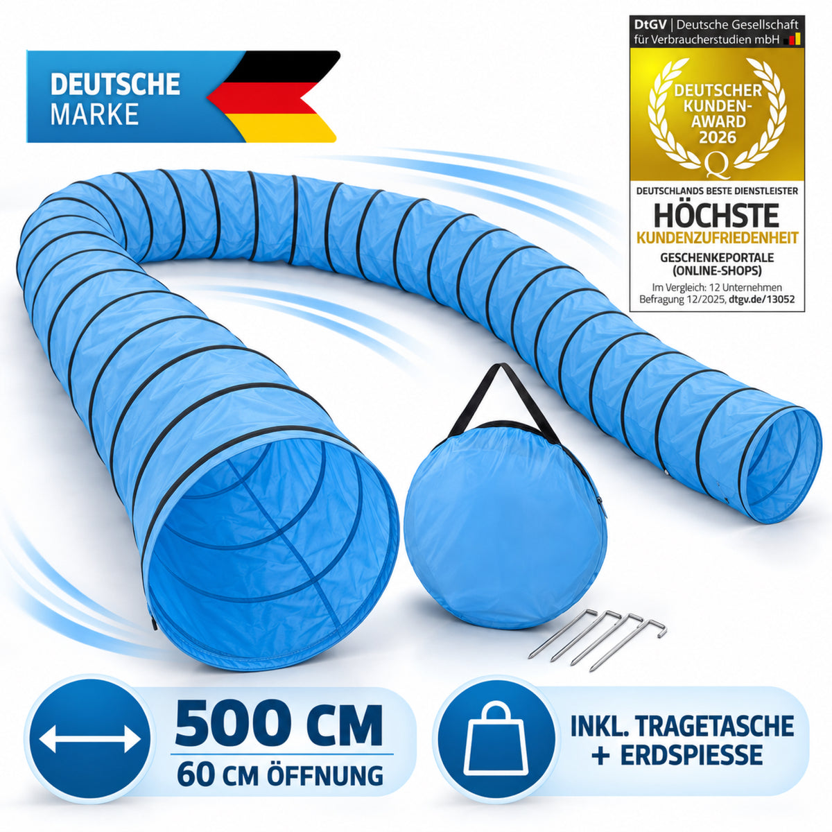 Hunde Agility Tunnel 500cm - Robuster Spieltunnel für Agility
