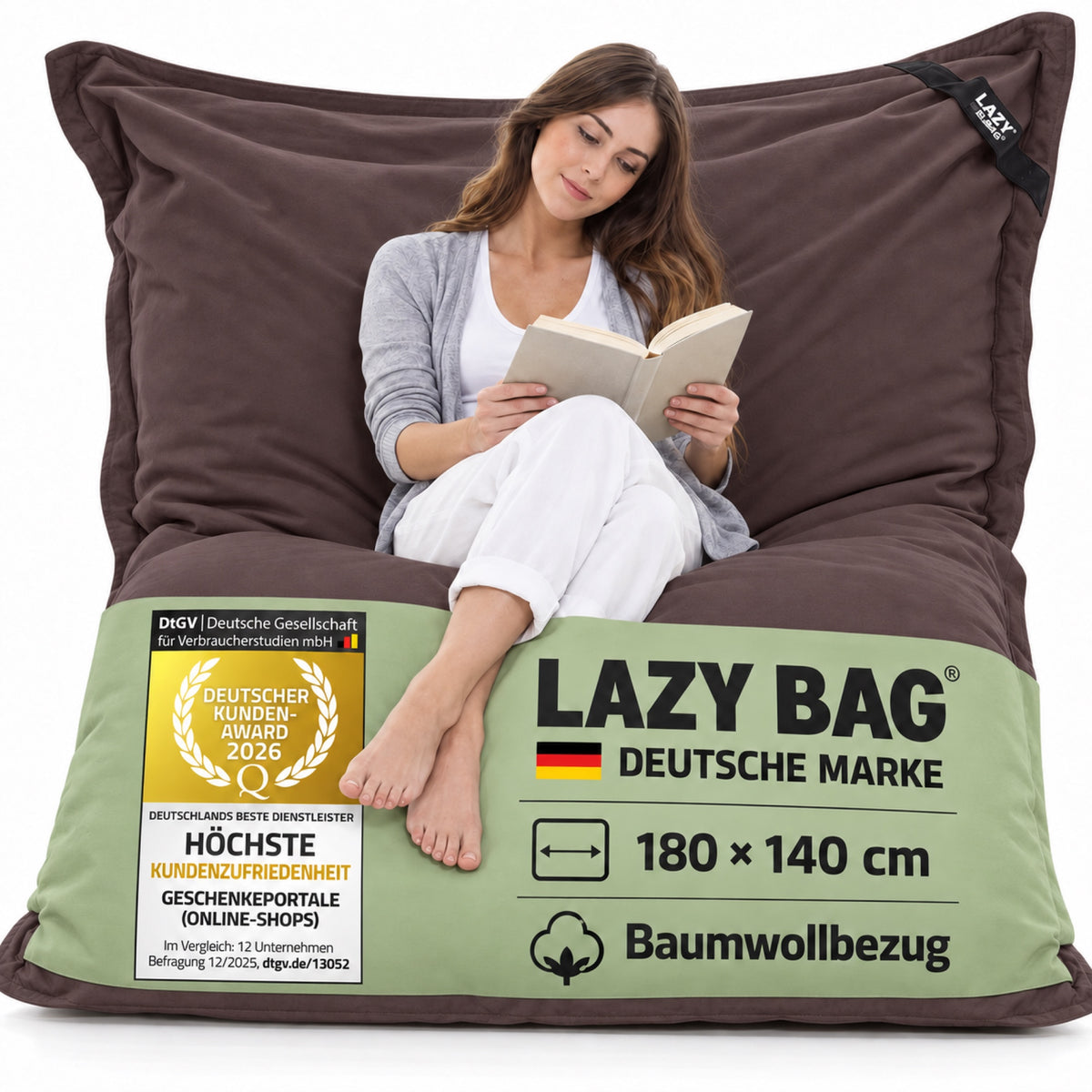 LazyBag XXL Baumwoll-Sitzsack Braun – 180 × 140 cm