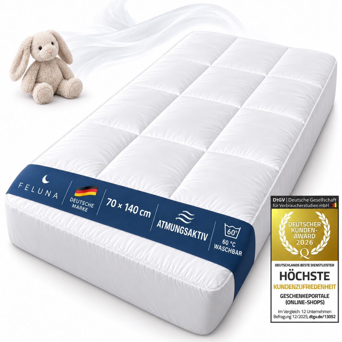 Feluna Mikrofaser Matratzentopper 70 × 140 cm – atmungsaktiv und bei 60 °C waschbar