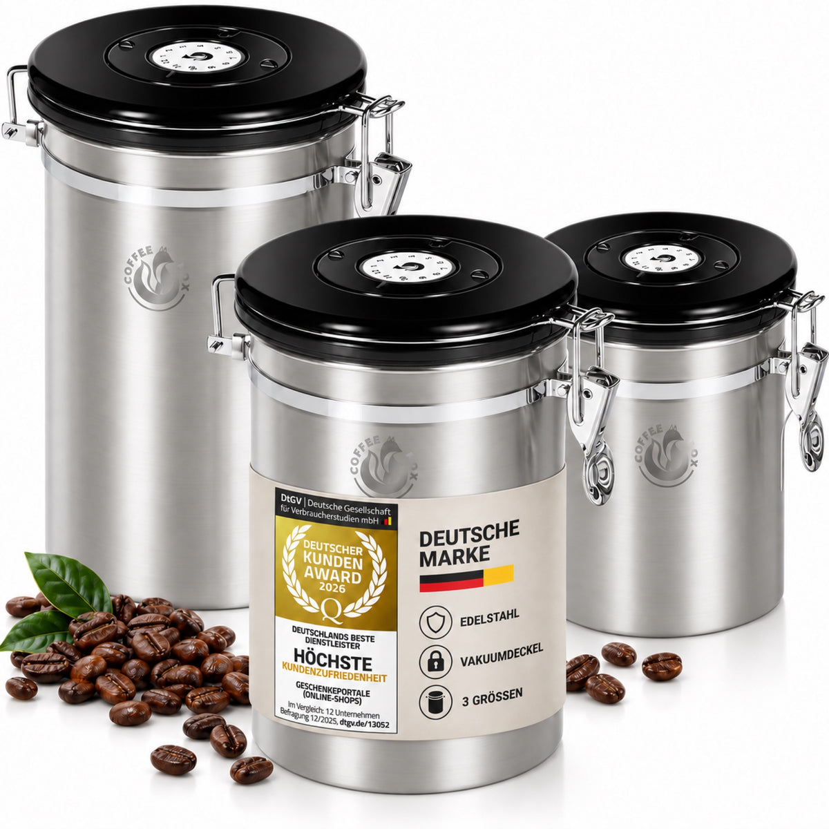 Kaffeedose Edelstahl 900ml - Luftdichter Vakuum-Kaffeebehälter