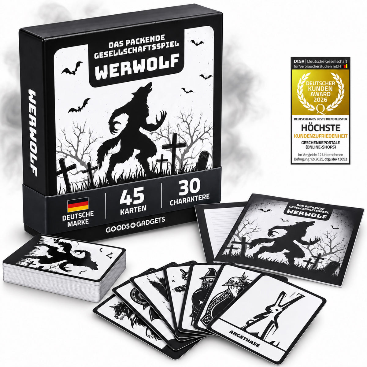 Werwolf Kartenspiel deutsche Ausgabe mit Karten, Anleitung und Kundenzufriedenheitssiegel 2026