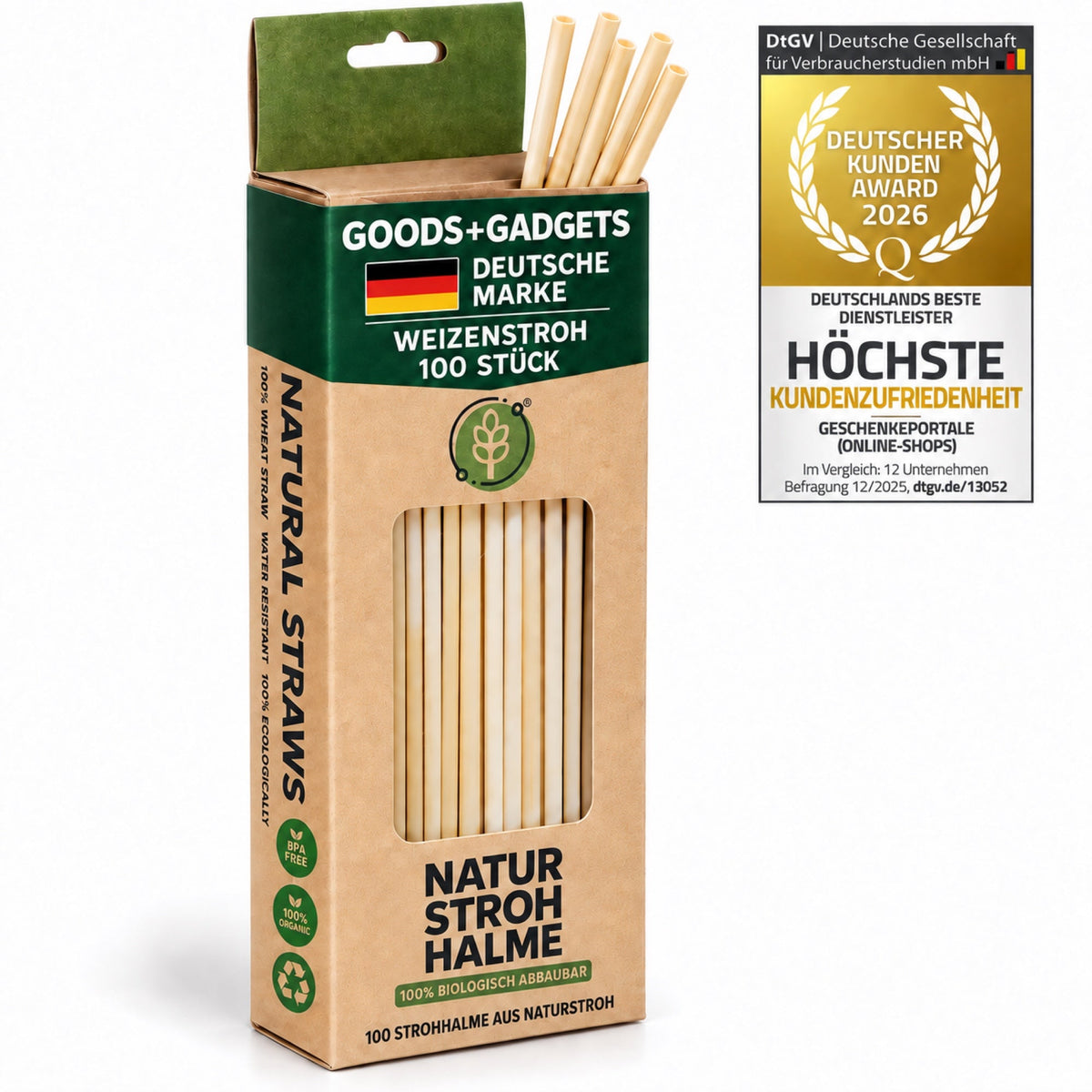 100 Bio Weizenstrohhalme - Nachhaltig, Biologisch & Geschmacksecht | B087RN69VK