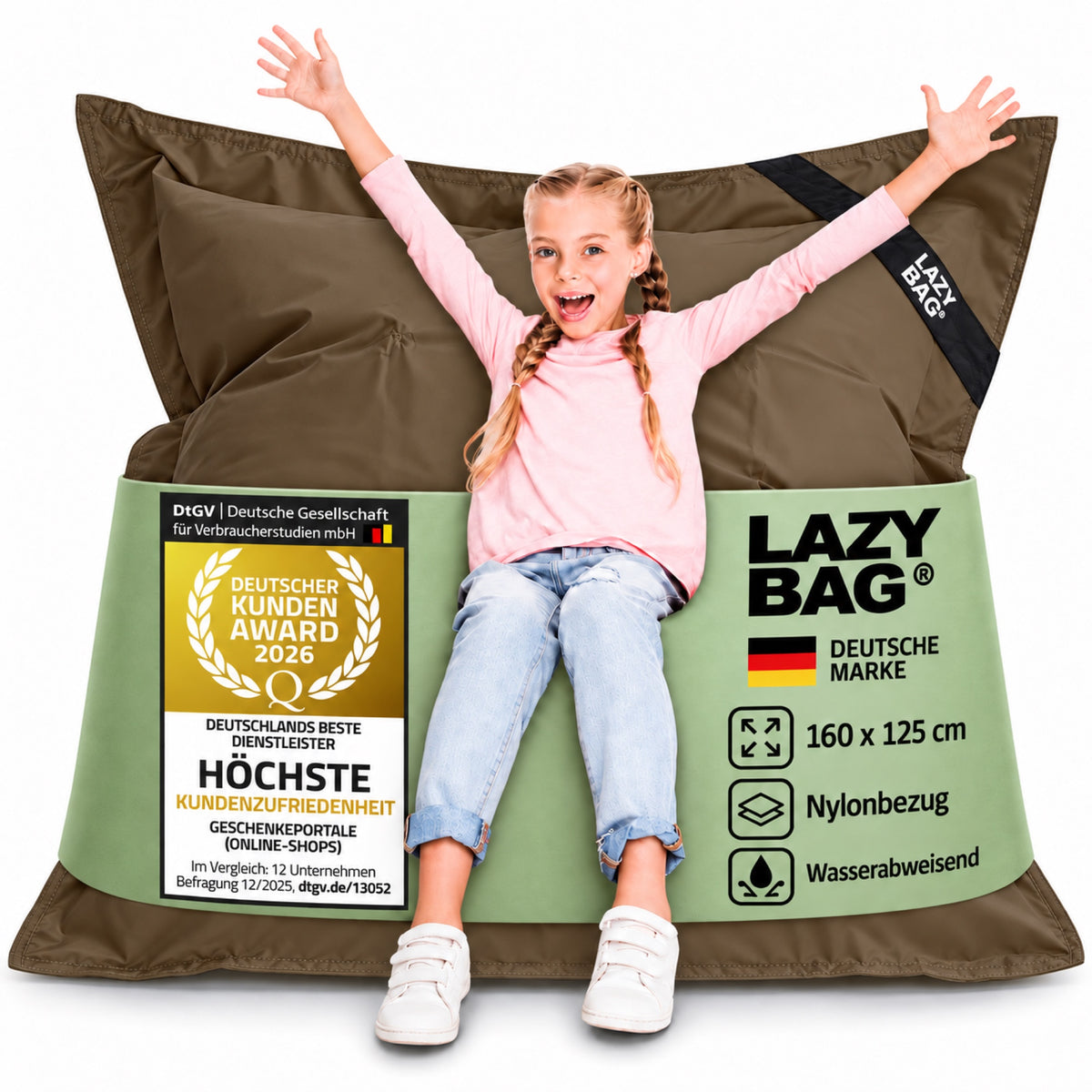 LazyBag Junior Outdoor-Nylon-Sitzsack Braun – 160 × 125 cm