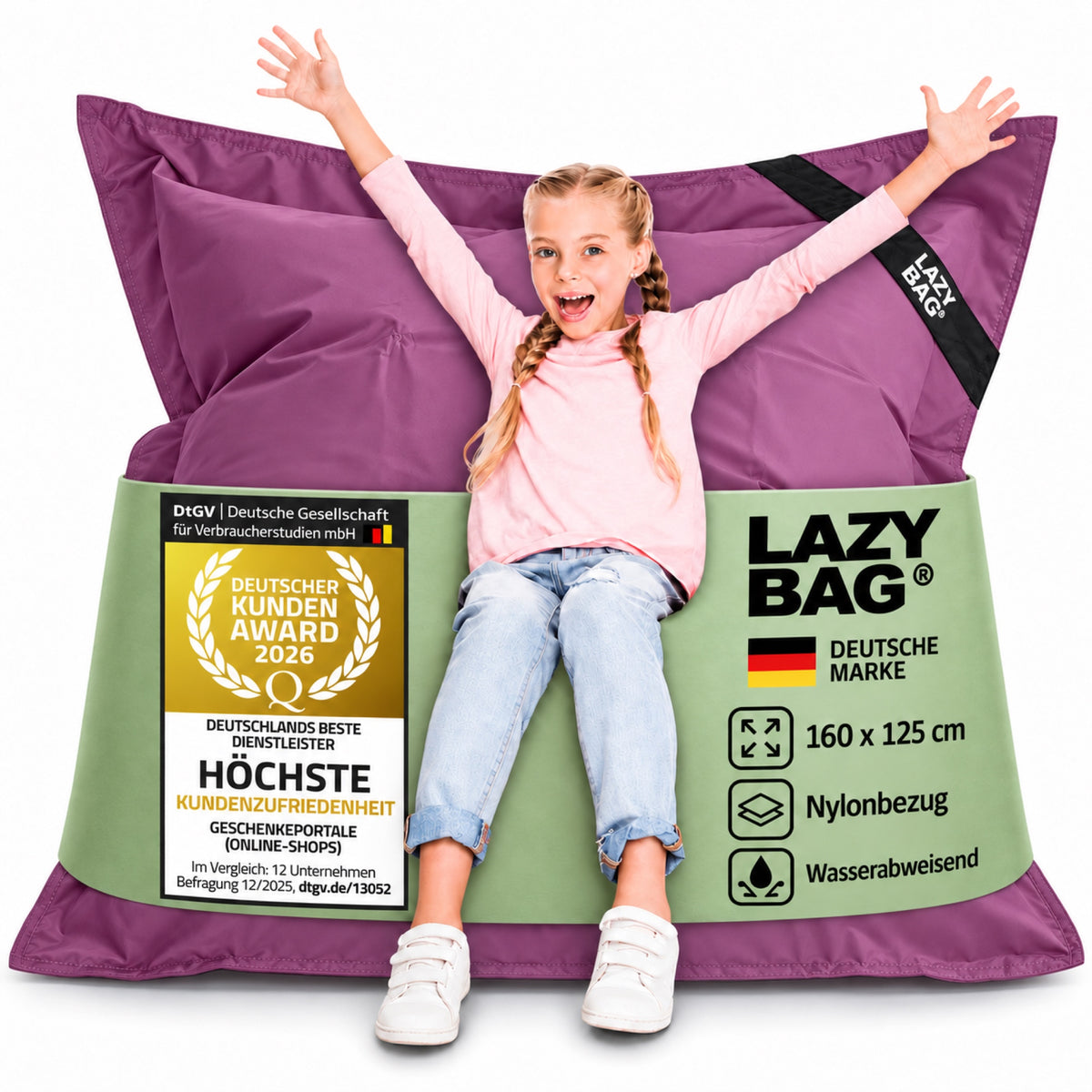 LazyBag Junior Outdoor-Nylon-Sitzsack Violett – 160 × 125 cm