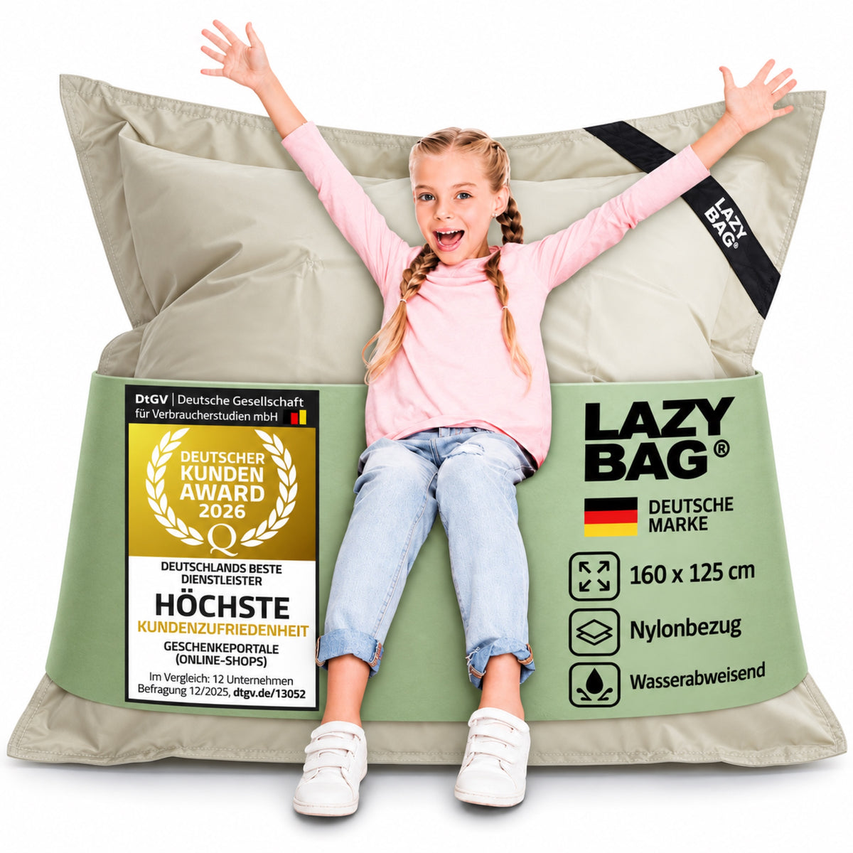 LazyBag Junior Outdoor-Nylon-Sitzsack Beige – 160 × 125 cm