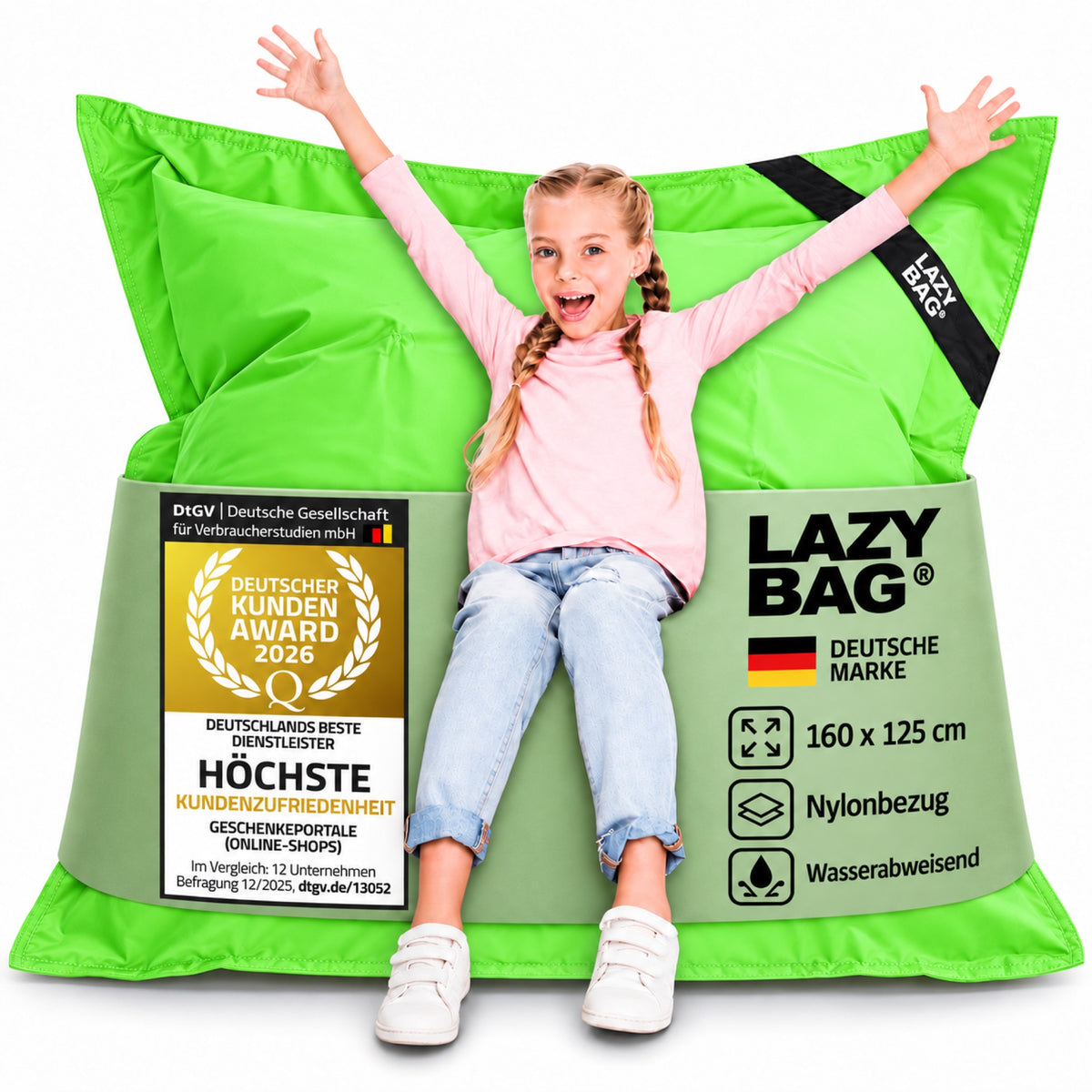 LazyBag Junior Outdoor-Nylon-Sitzsack Grün – 160 × 125 cm